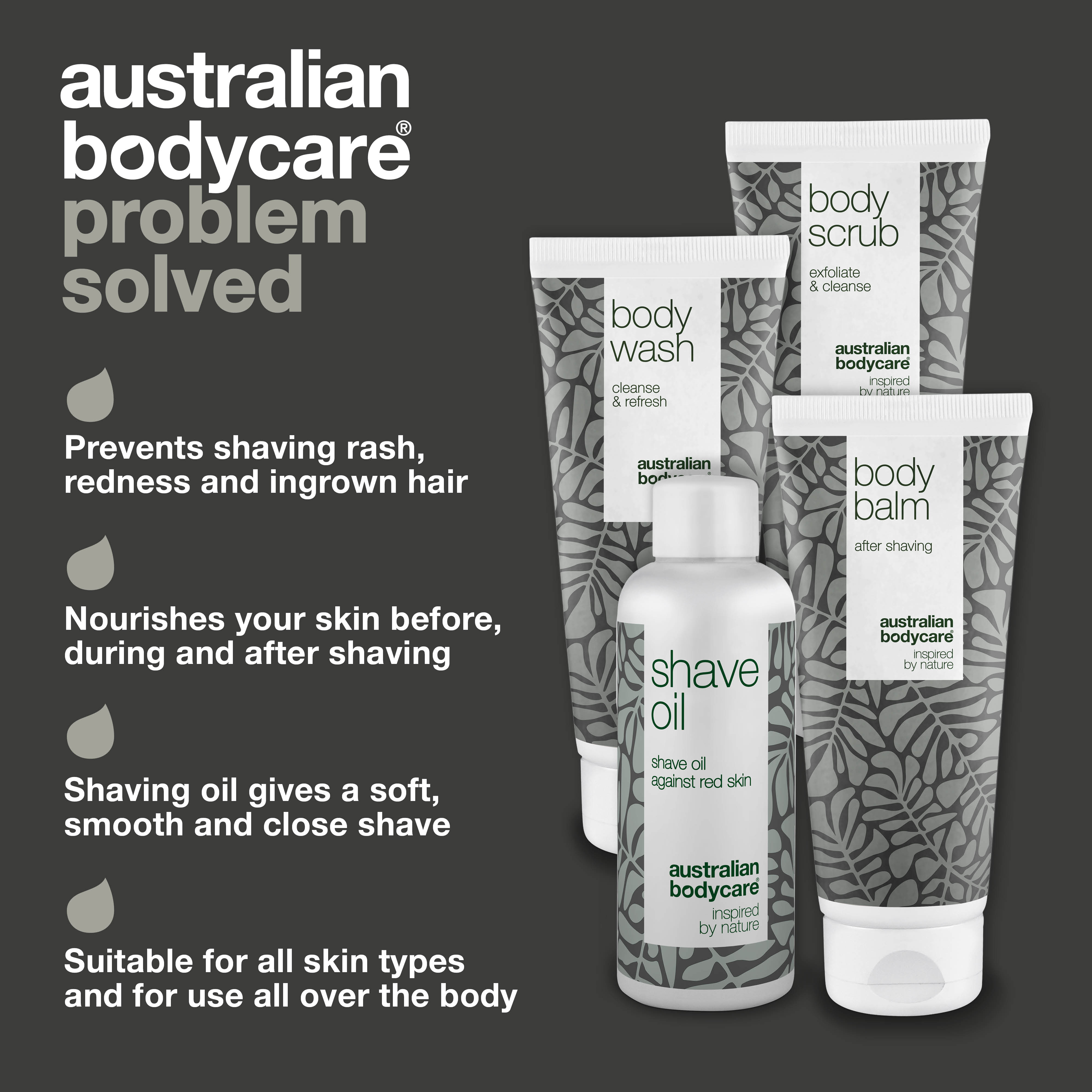 Body shaving set against red razor bumps — Eliminate ingrown hair, strawberry legs and razor burn