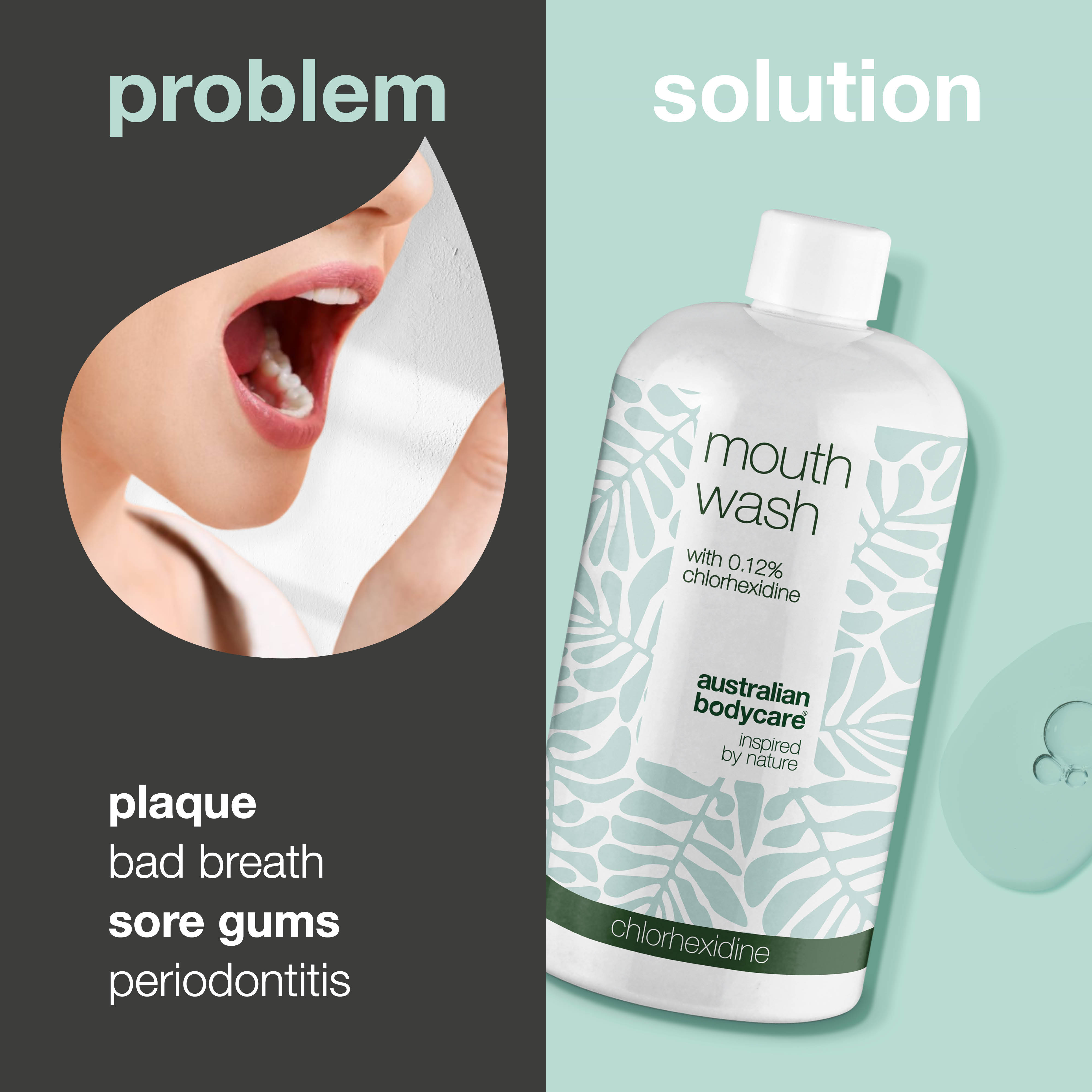 Chlorhexidine mouthwash 0.12% with Tea Tree Oil — Mouthwash for daily care of sore gums, periodontal disease and bad breath