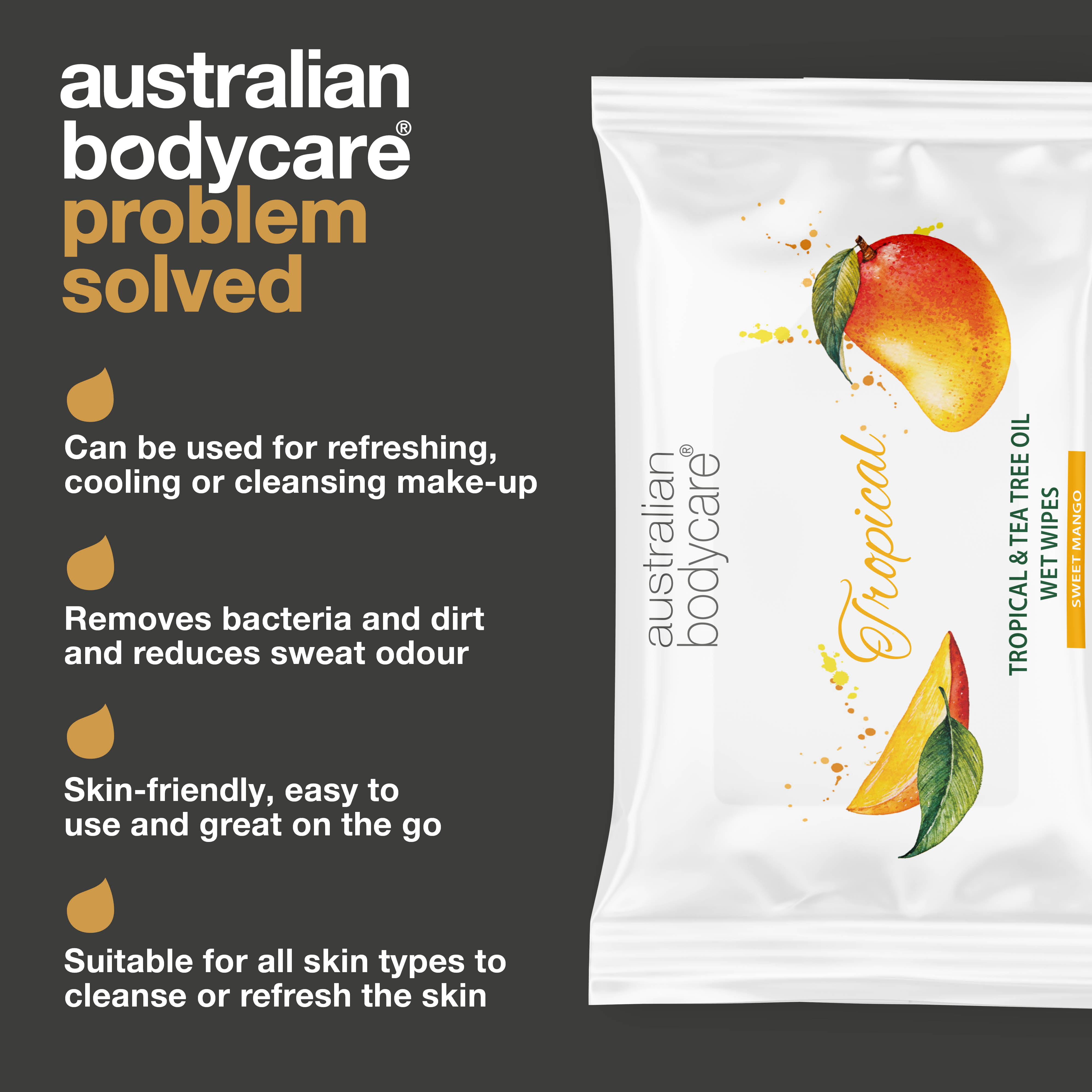 Adult wet wipes with Mango & Tea Tree Oil — For daily rinse of face and body