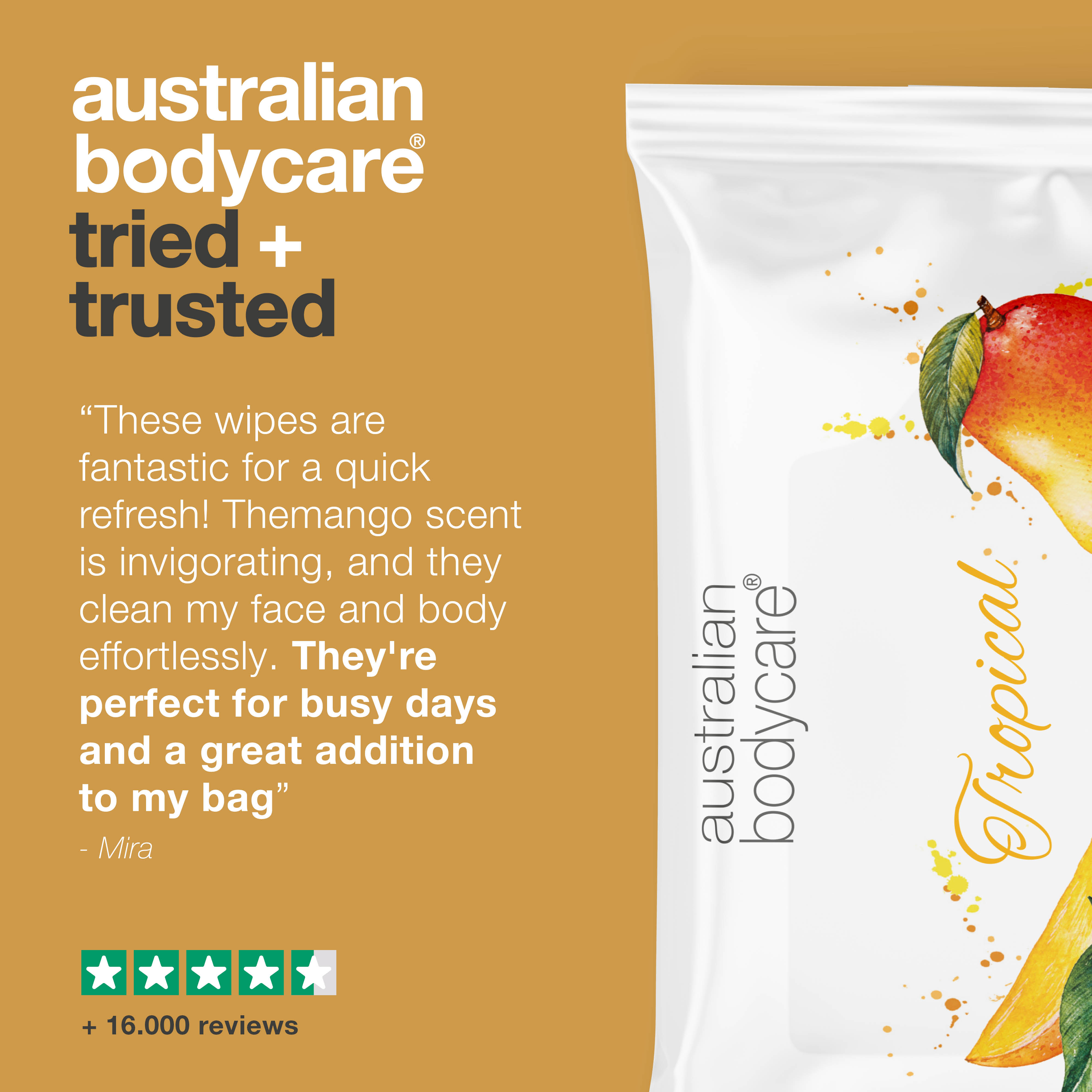 Adult wet wipes with Mango & Tea Tree Oil — For daily rinse of face and body