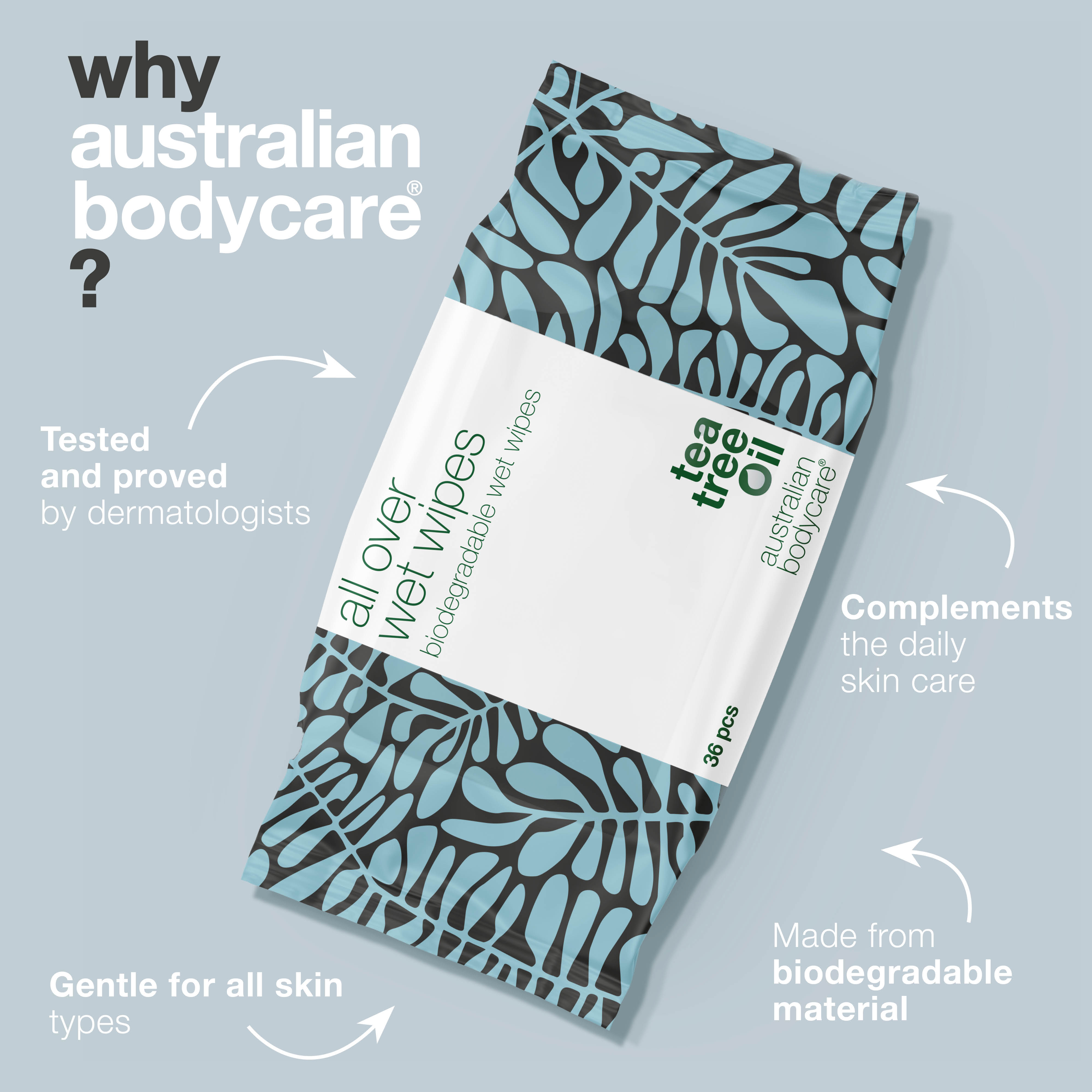 Tea Tree Oil Wet wipes for adults (x36) — An effective product to cleanse & refresh the skin