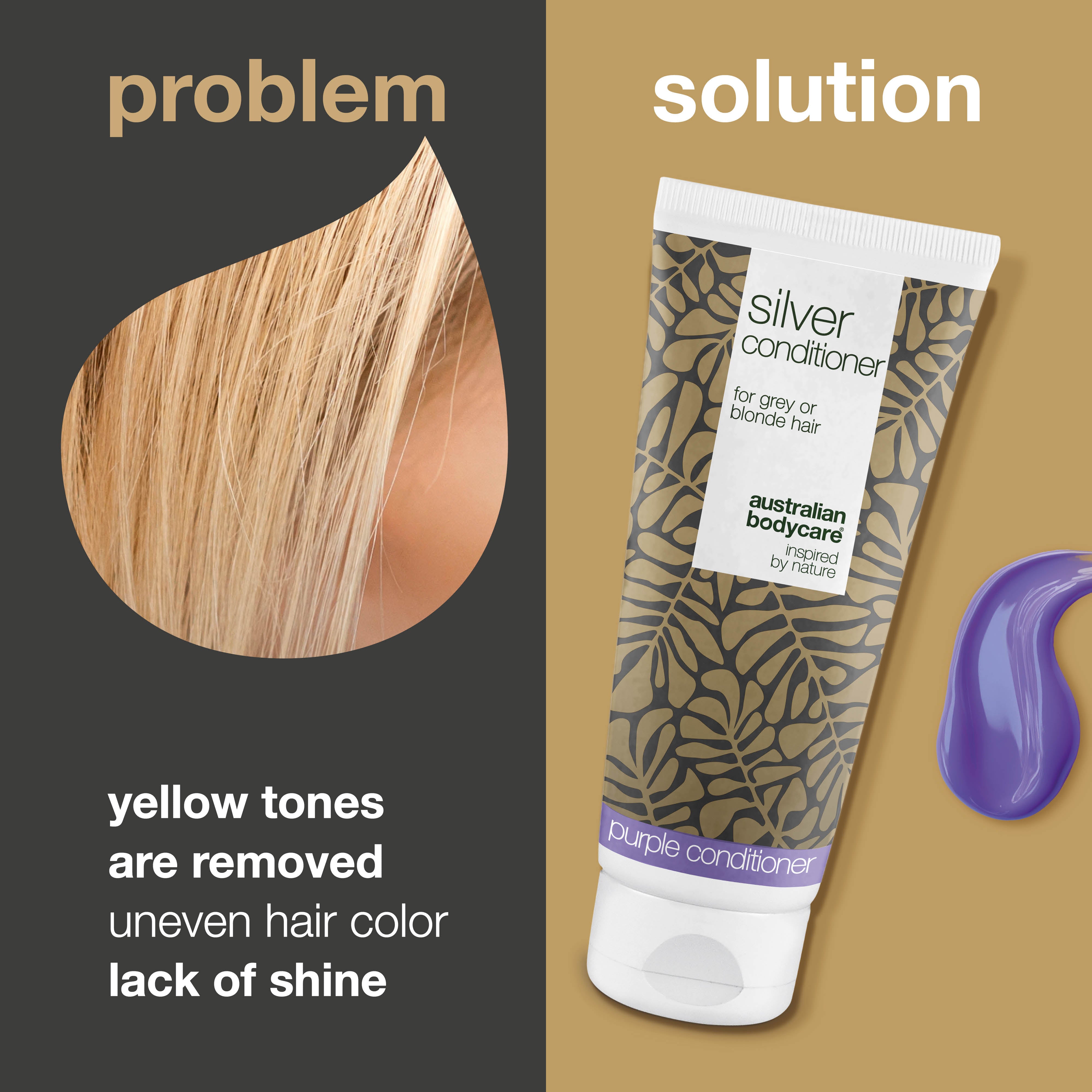 Silver Conditioner for Grey and Blonde Hair – No More Yellow Tones — Conditioner with violet pigments removes yellow hues and enhances cool tones. Adds shine and strengthens hair. Perfect for natural or dyed hair.