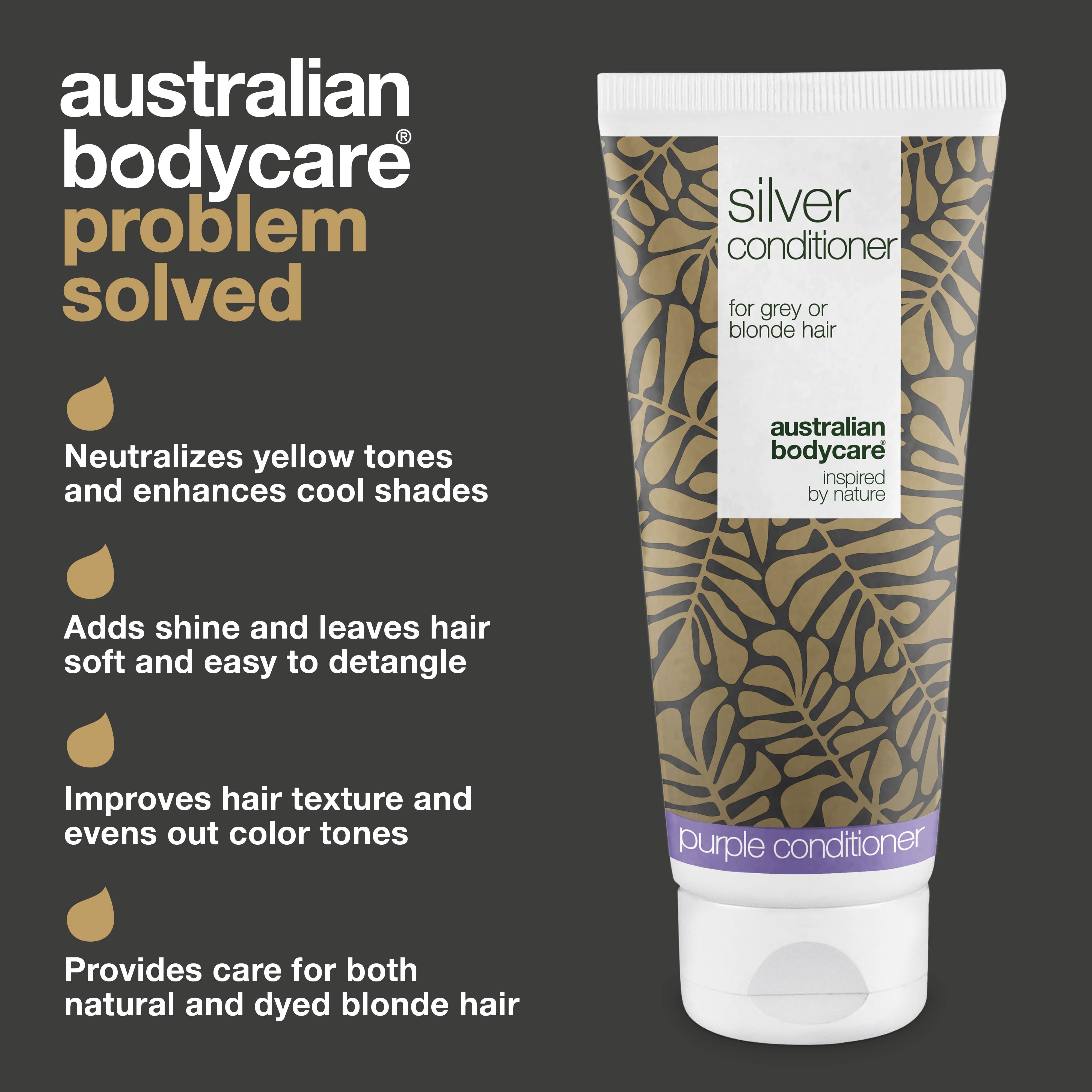 Silver Conditioner for Grey and Blonde Hair – No More Yellow Tones — Conditioner with violet pigments removes yellow hues and enhances cool tones. Adds shine and strengthens hair. Perfect for natural or dyed hair.