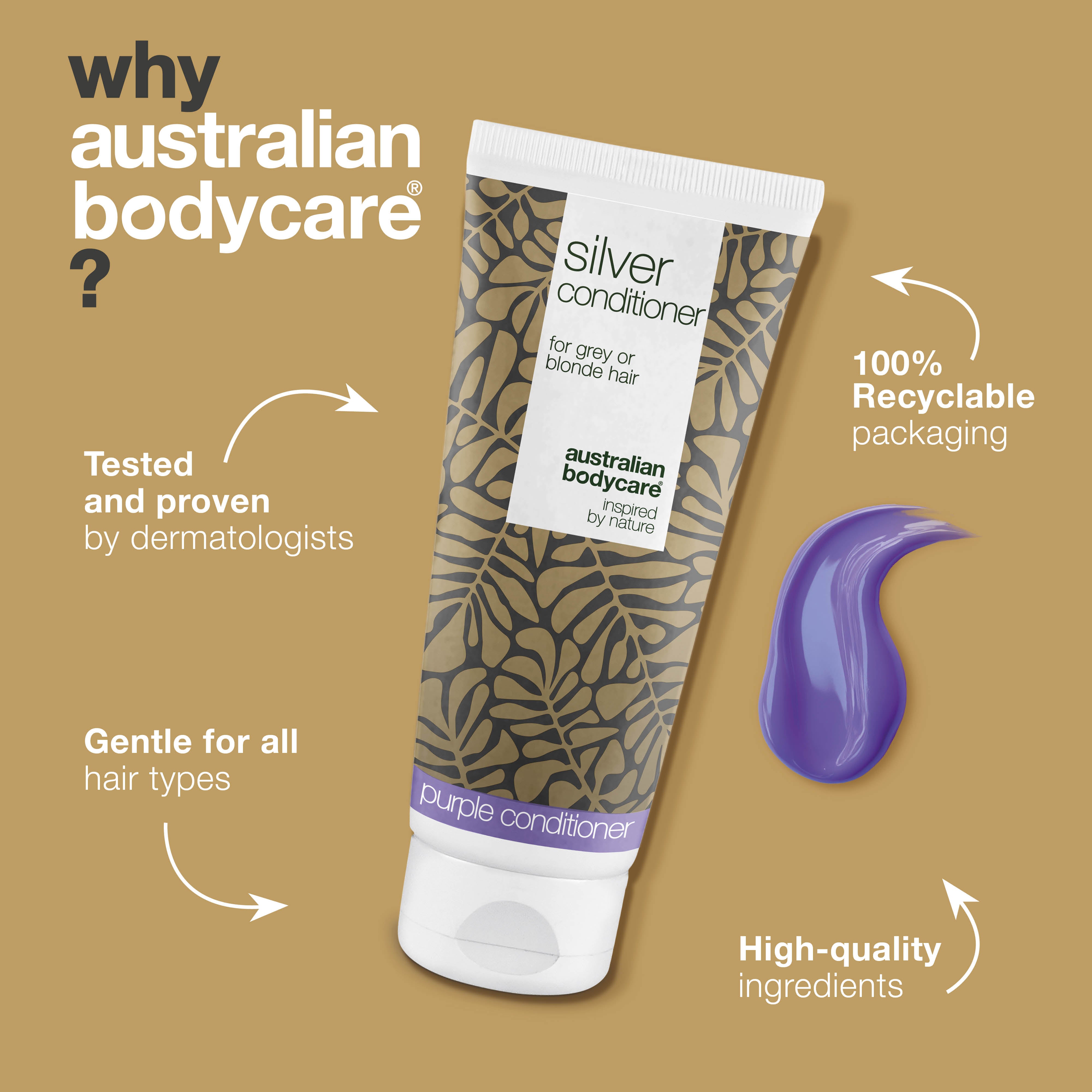 Silver Conditioner for Grey and Blonde Hair – No More Yellow Tones — Conditioner with violet pigments removes yellow hues and enhances cool tones. Adds shine and strengthens hair. Perfect for natural or dyed hair.