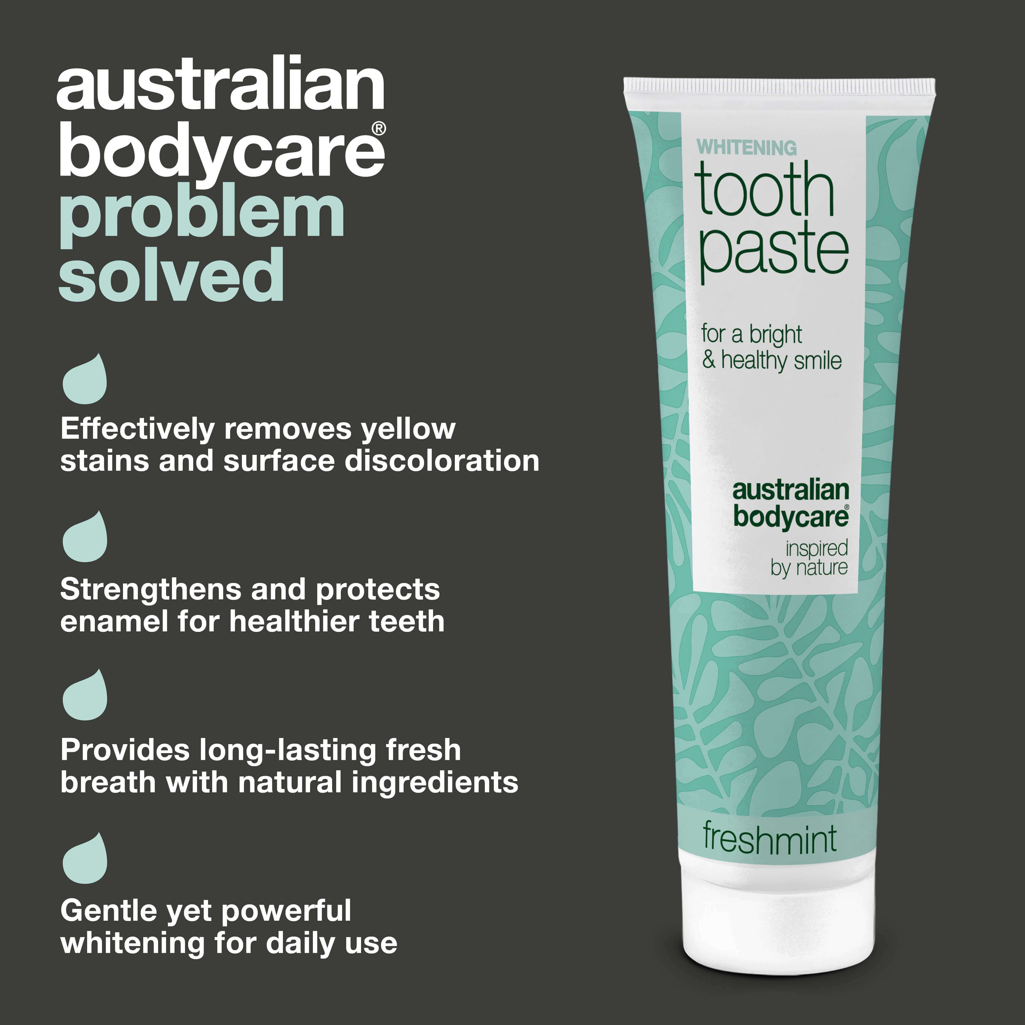 Whitening Toothpaste – Removes stains and gives white teeth — Whitening toothpaste that fights yellow teeth and strengthens enamel. With hydrated silica, alumina, and menthol for fresh breath.