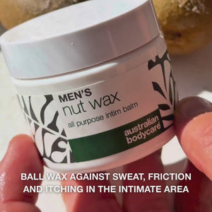 Nut Wax for men against sweat, friction and odor in the intimate area. Moisturizes and protects the skin with shea butter, squalane and bisabolol.