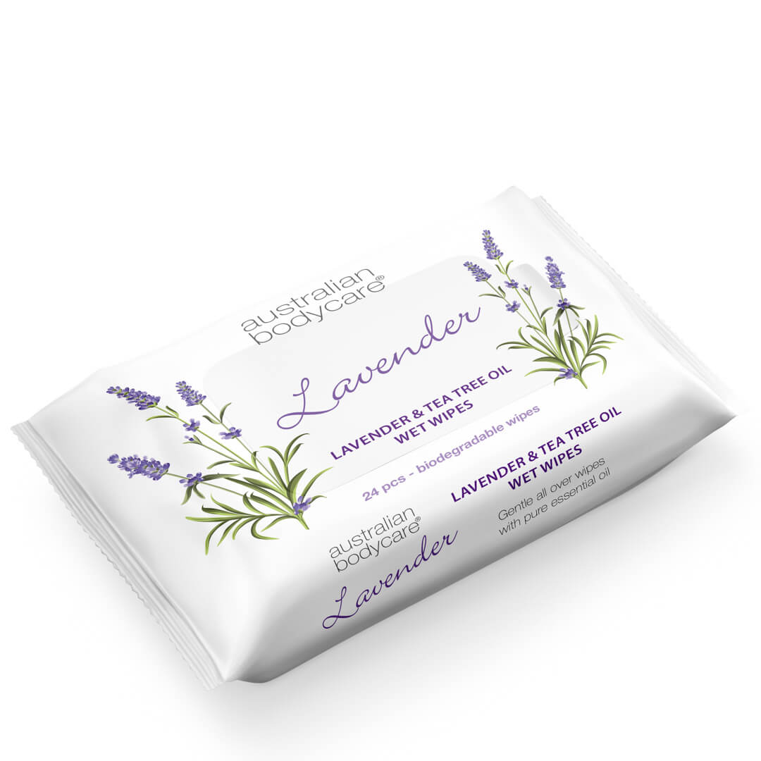 Kosteuspyyhkeet laventeli- ja teepuuöljyllä - Biohajoavat pyyhkeet kasvojen ja vartalon puhdistamiseen ja kosteuttamiseen