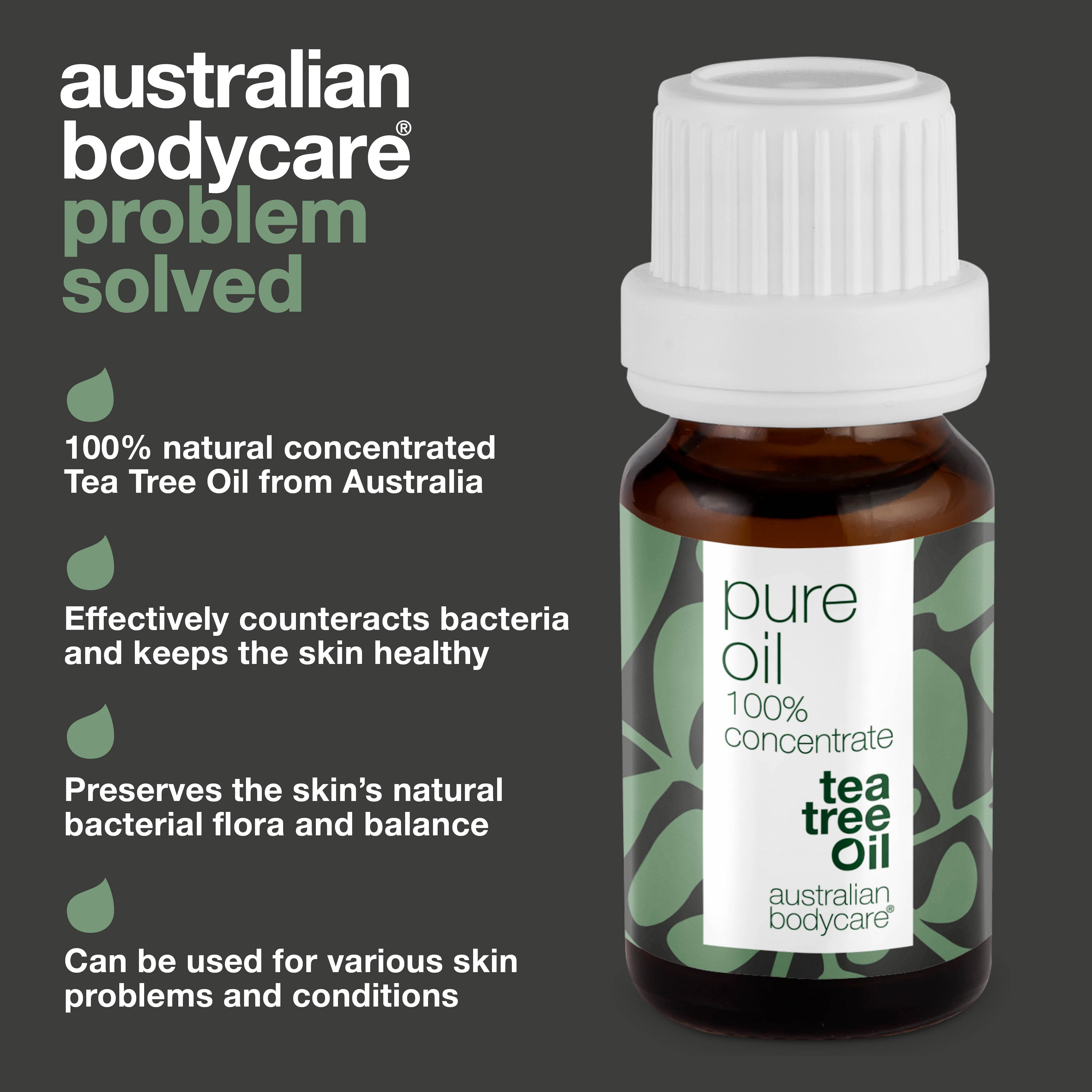 Pure Tea Tree Oil for skin problems — 100% natural and concentrated Tea Tree Oil from Australia