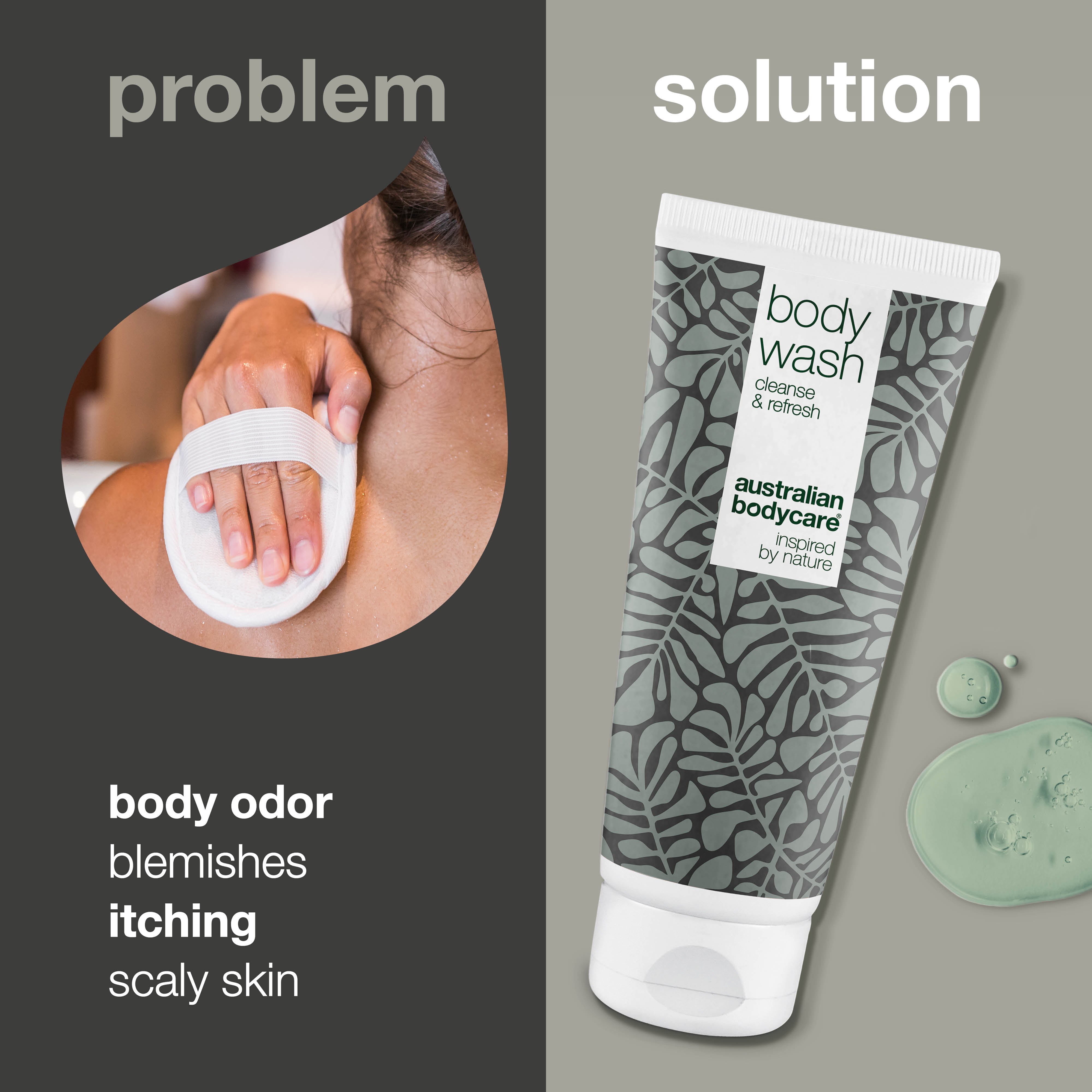 Body wash for blemishes and body odor — Body wash that reduces body odor, smelly feet, and spots, leaving skin refreshed and clean.