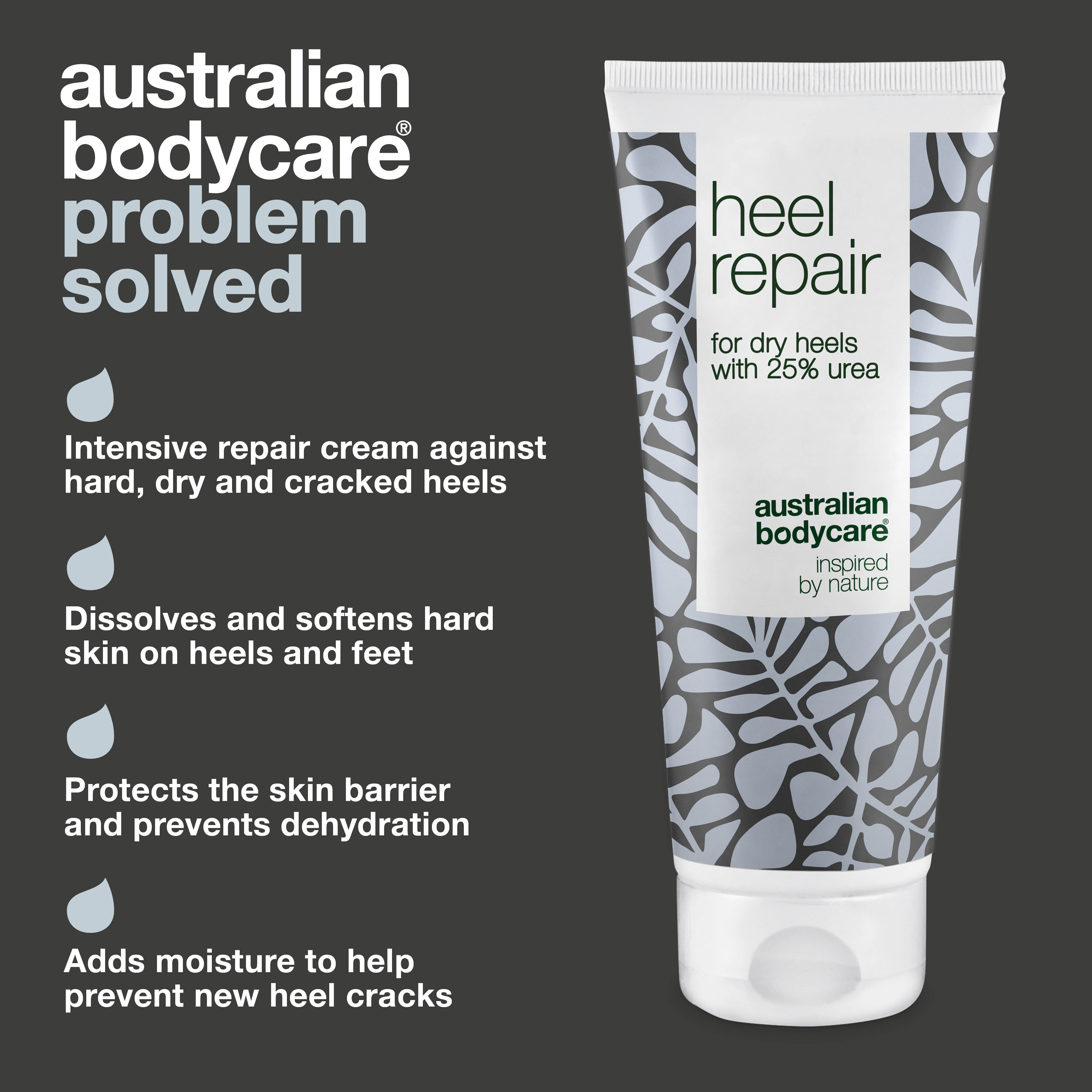 Heel Cream for Dry and Cracked Heels — Tackle cracked heels and dry feet with our heel repair. Contains 25% urea and natural 4-Terpineol, known from Tea Tree Oil.