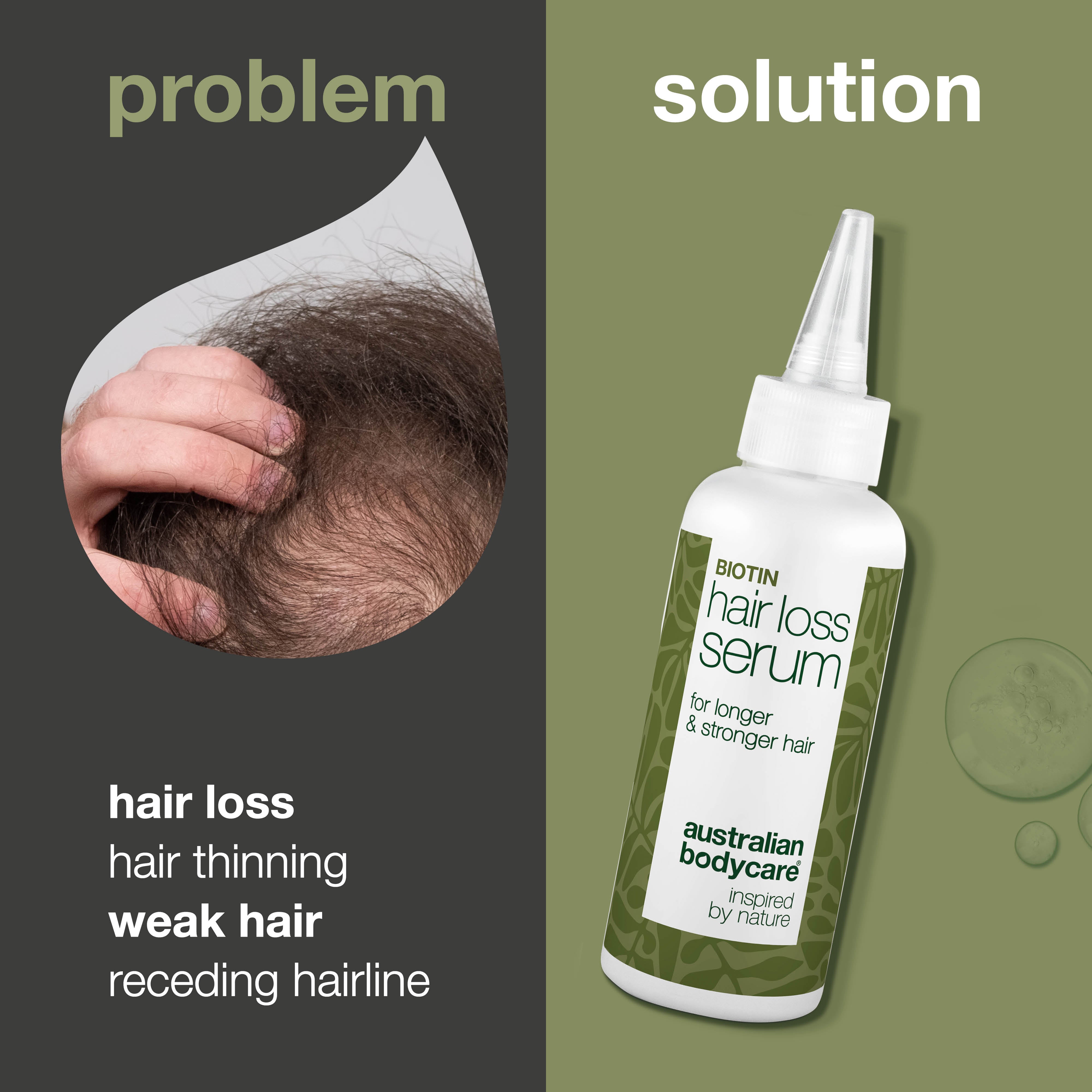 Effective hair loss serum with biotin, Capilia Longa & caffeine. Strengthens thinning hair and nourishes the scalp for healthier growth!