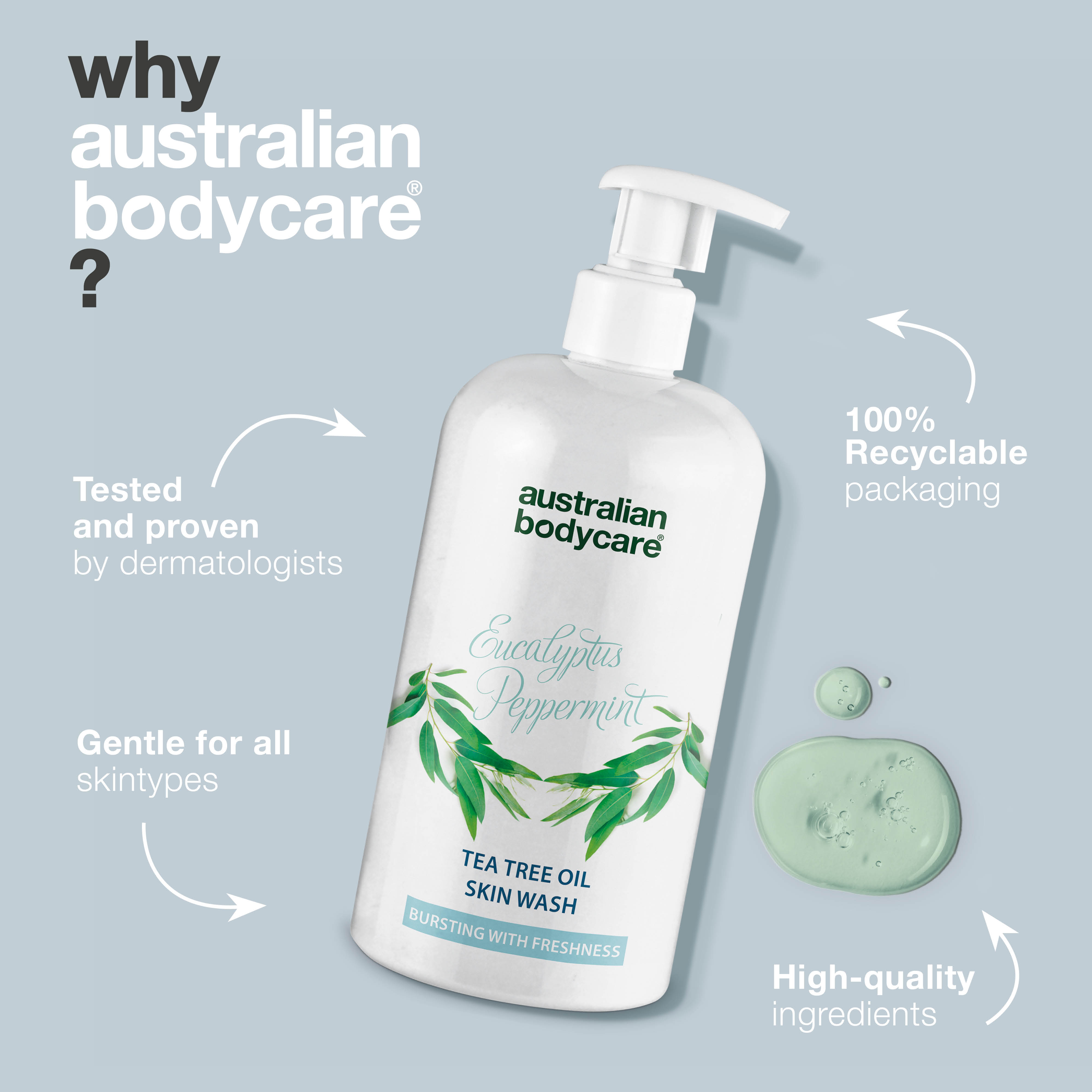 Professional Eucalyptus Skin Wash — Shower gel for professional use, with natural Tea Tree Oil and Australian eucalyptus