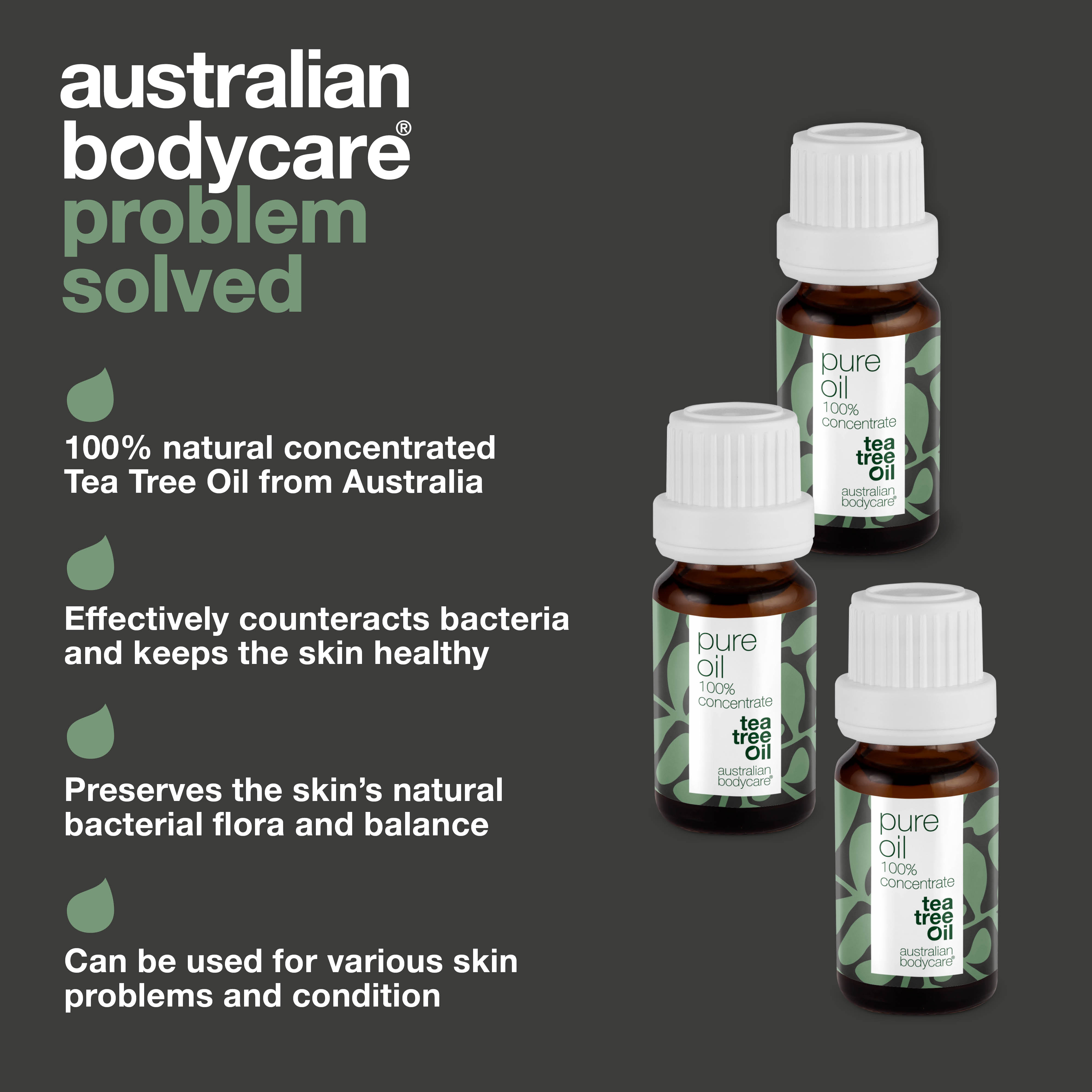 3 x XL 30ml Tea Tree Oil for skin problems — 3—pack of 100% concentrated and undiluted Tea Tree Oil from Australia