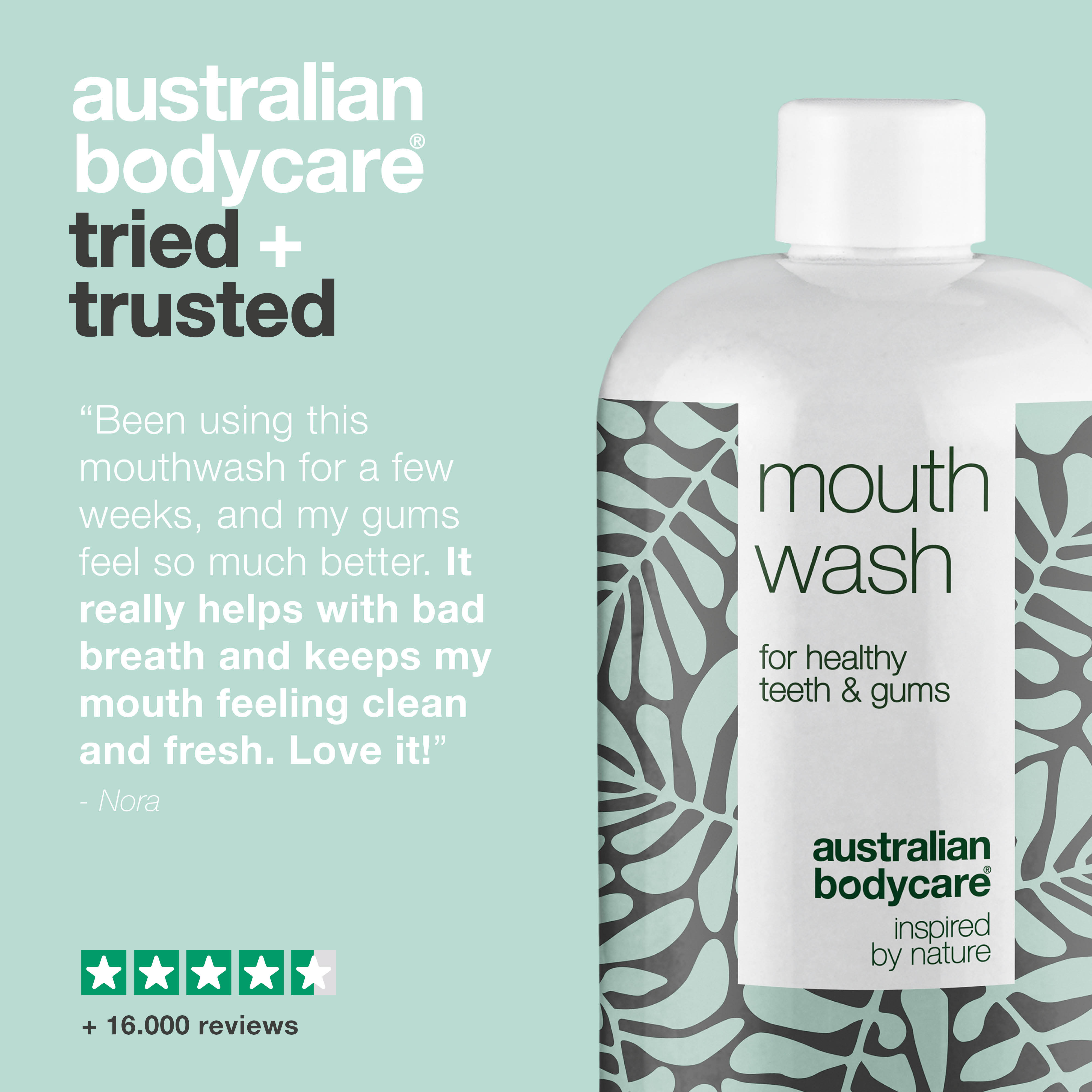 Tea Tree Oil Mouth Wash for a good oral hygiene — Against bad breath and for the daily care of gingivitis, oral thrush and periodontitis