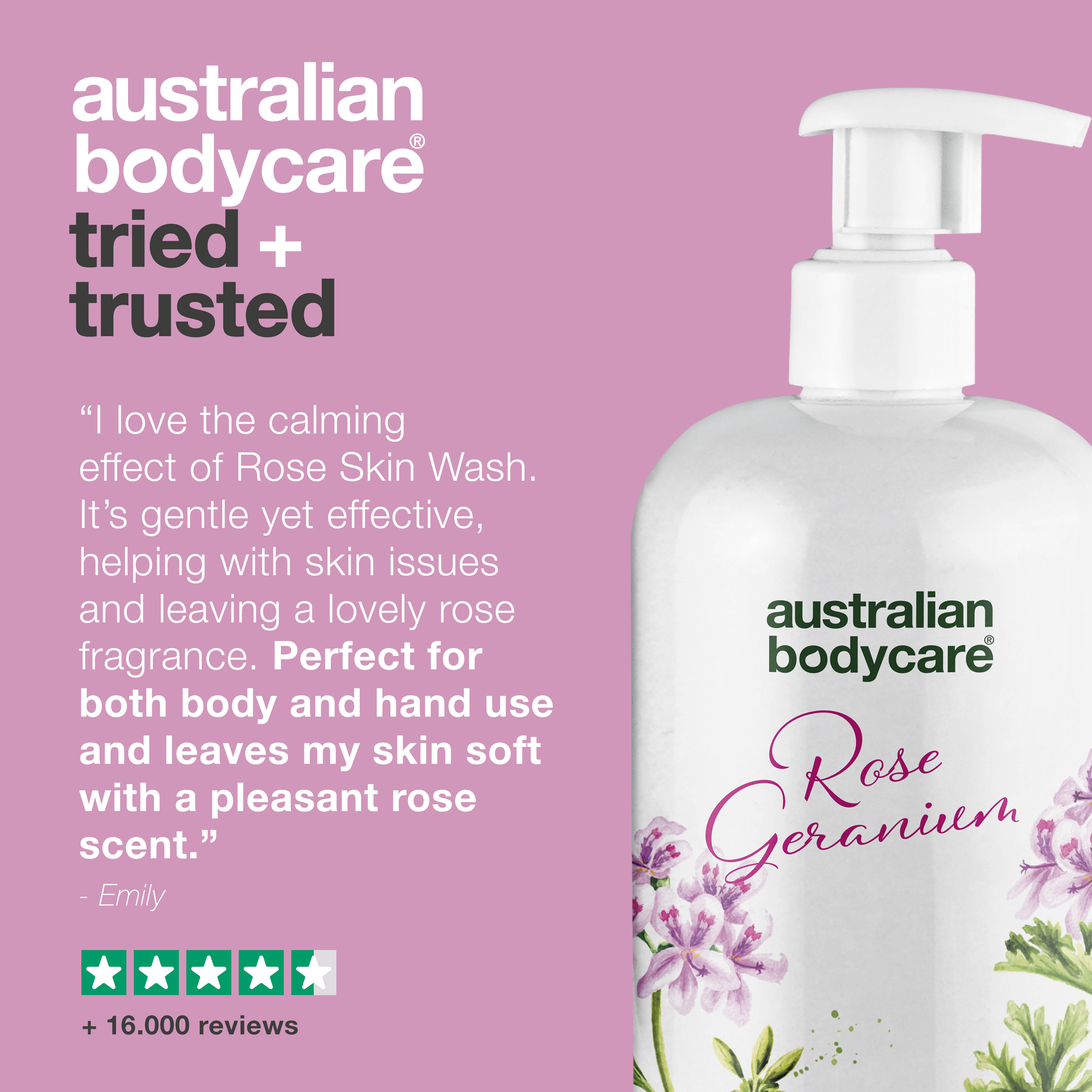 Professional Rose Skin Wash — Deep cleansing shower gel with Tea Tree Oil and Rose Geranium