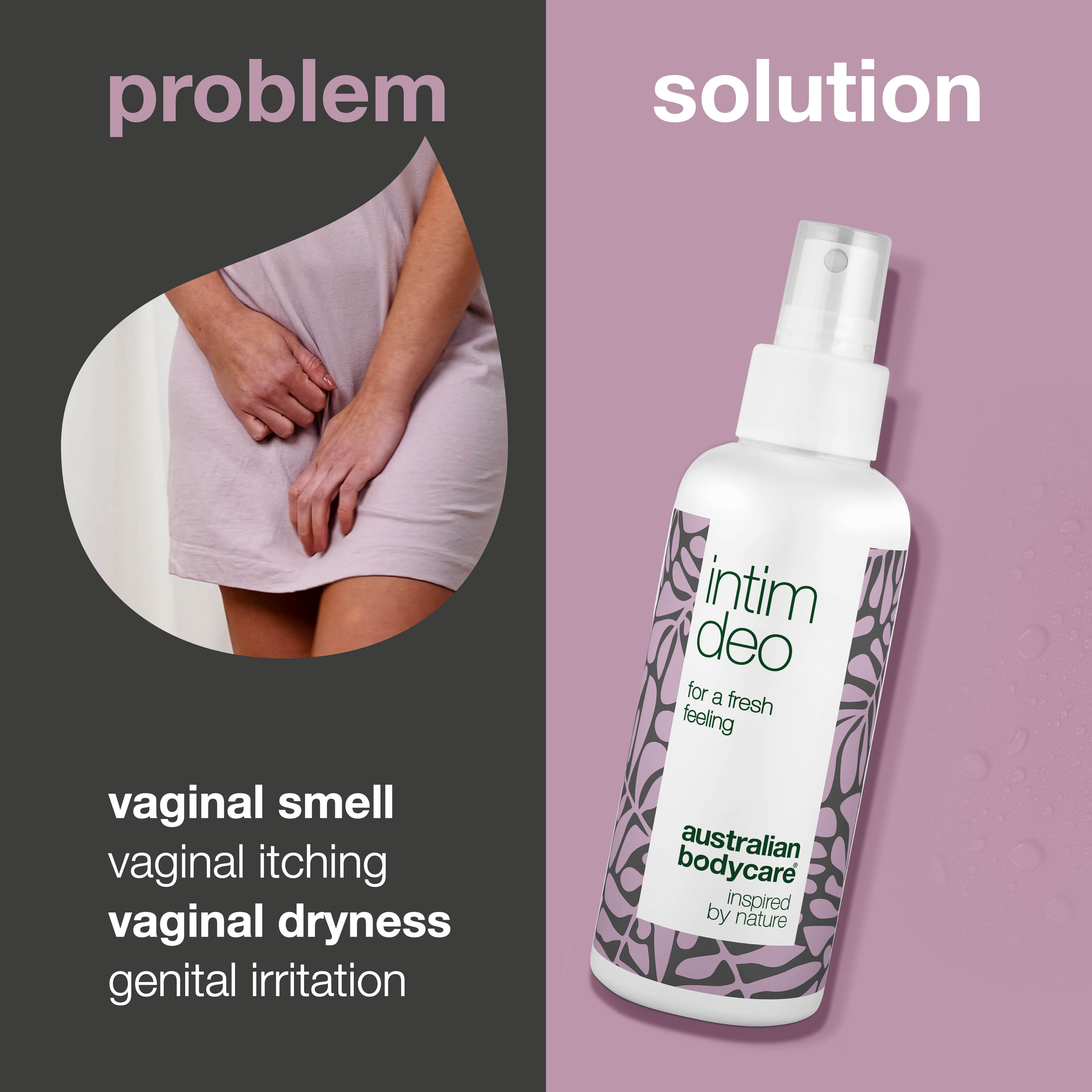 Intimate deodorant against unwanted genital and vaginal smell — Intimate deo for unwanted odor and irritation in the intimate area