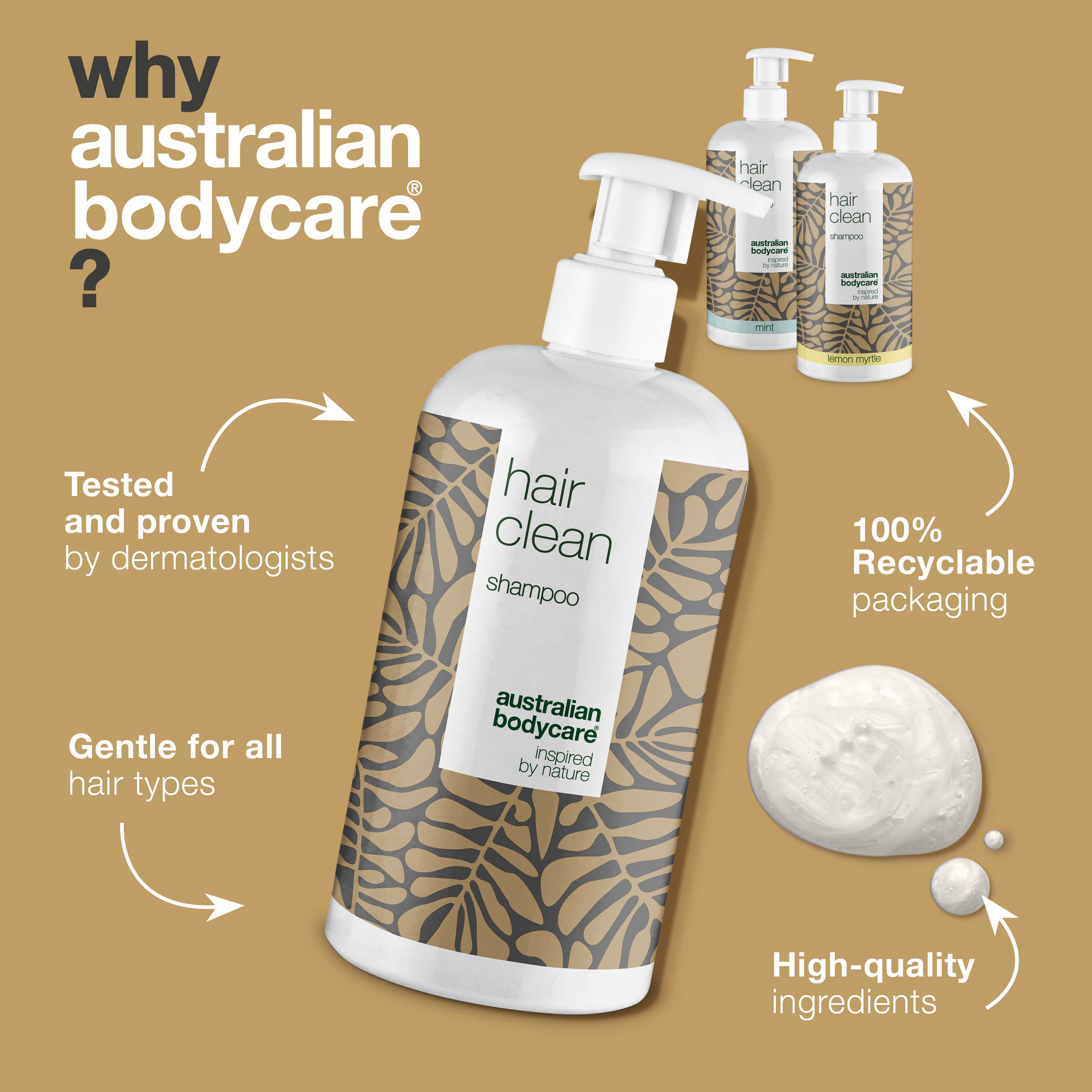 3 Hair Clean shampoo - offer pack — Package offer with 3 x shampoo (500 ml): Tea Tree Oil, Lemon Myrtle & Mint