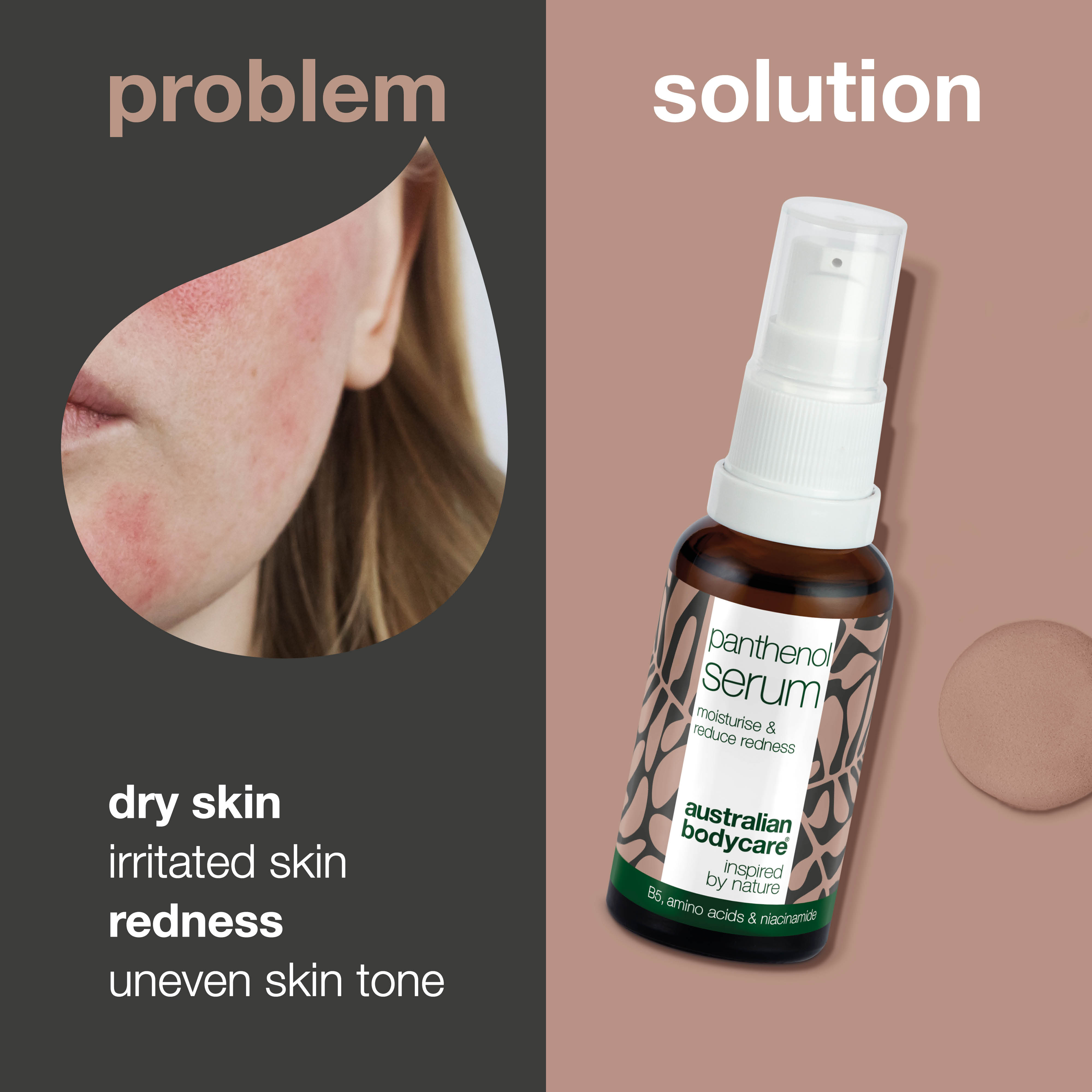 Panthenol Serum for Red & Dry Skin - Natural Calming Formula — Soothe and moisturize irritated, dry facial skin with natural actives. Reduces redness and itching for a healthier complexion.