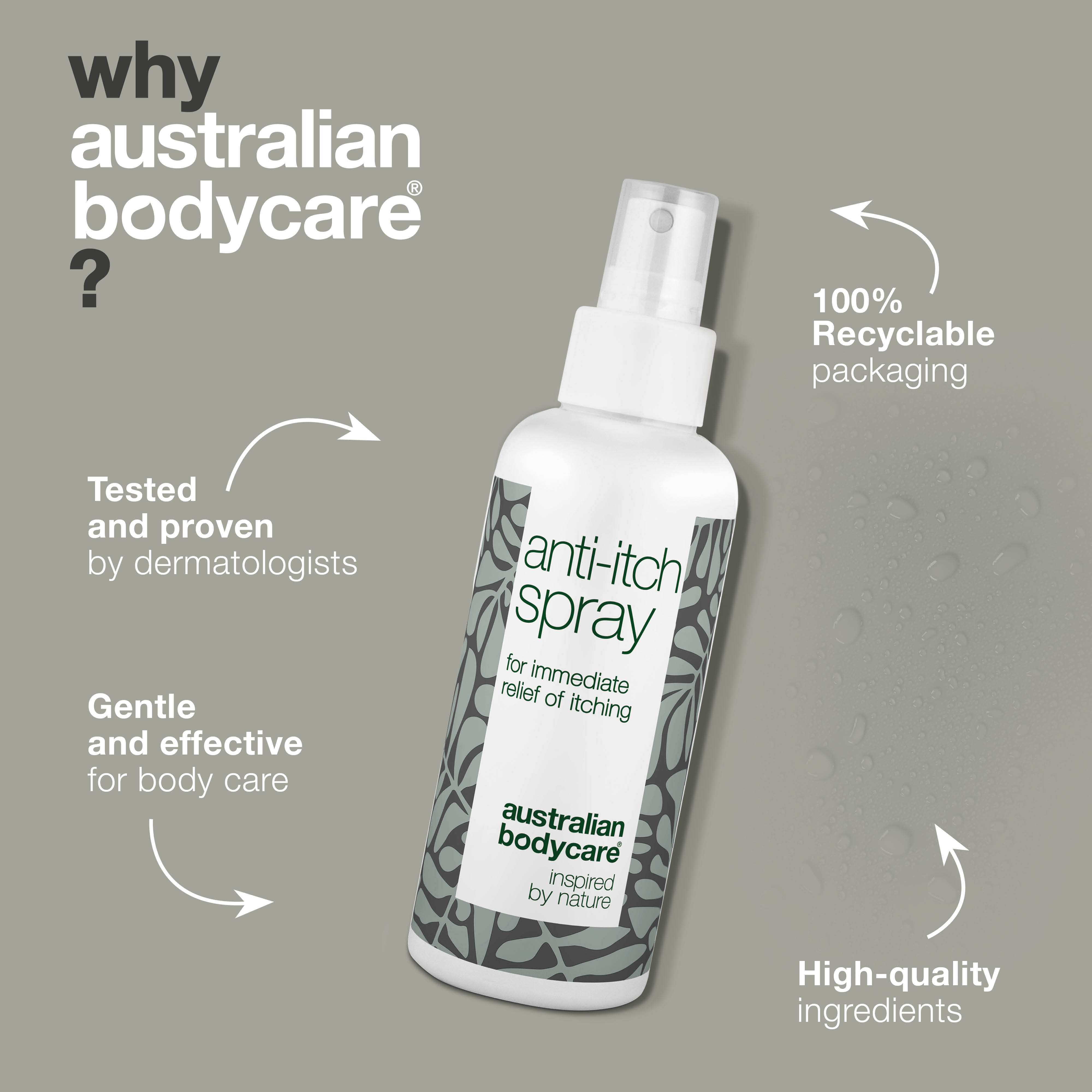 Spray for Itchy Skin - Soothing and Cooling Relief — Suffering from itchy, irritated skin? Our soothing spray provides quick relief with natural ingredients, calming and cooling your skin instantly. Dermatologically tested & 100% vegan.