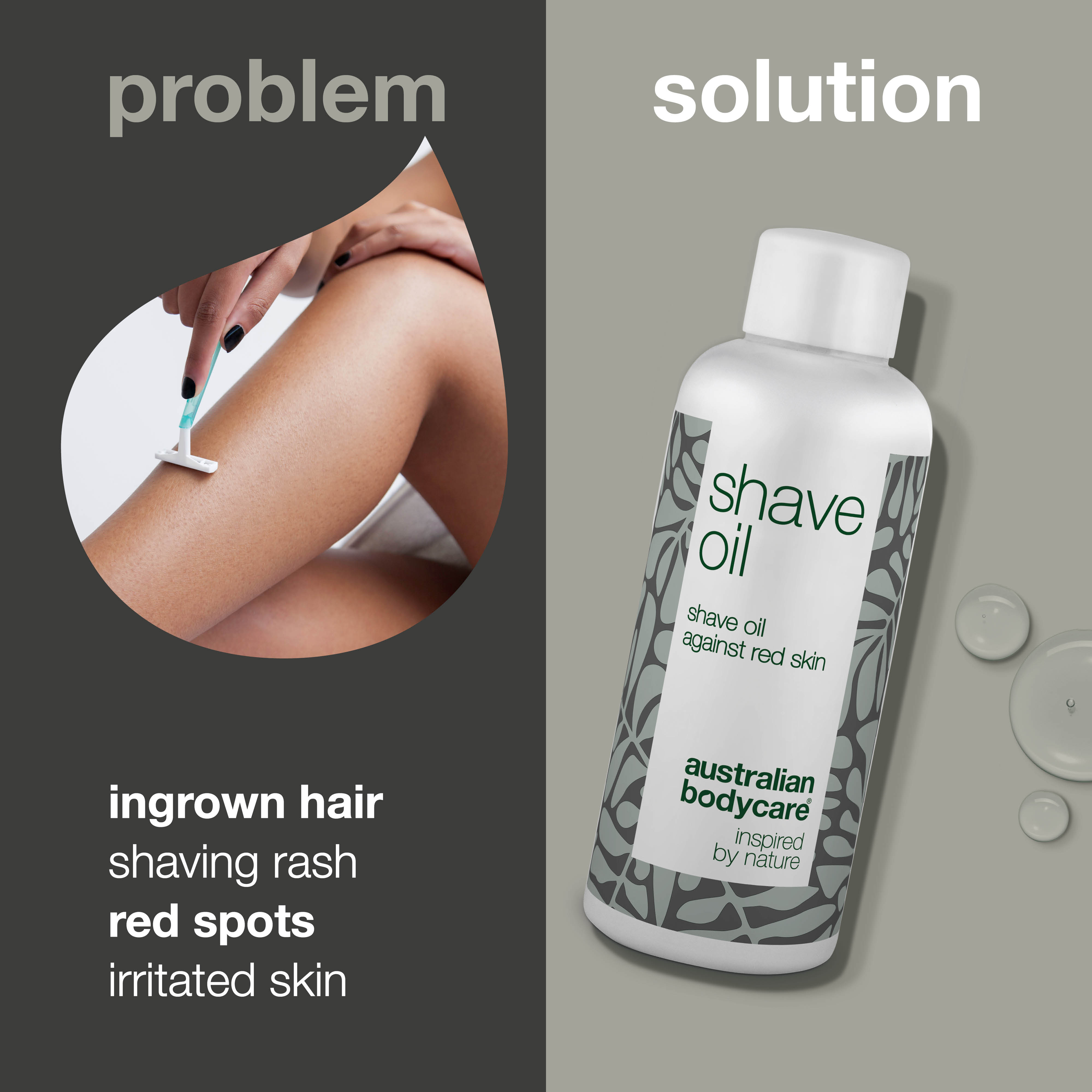 Shaving Oil Against Razor Bumps and Ingrown Hair — Achieve a smooth shave with natural actives that prevent razor bumps, redness, and ingrown hairs. Perfect for all skin areas.