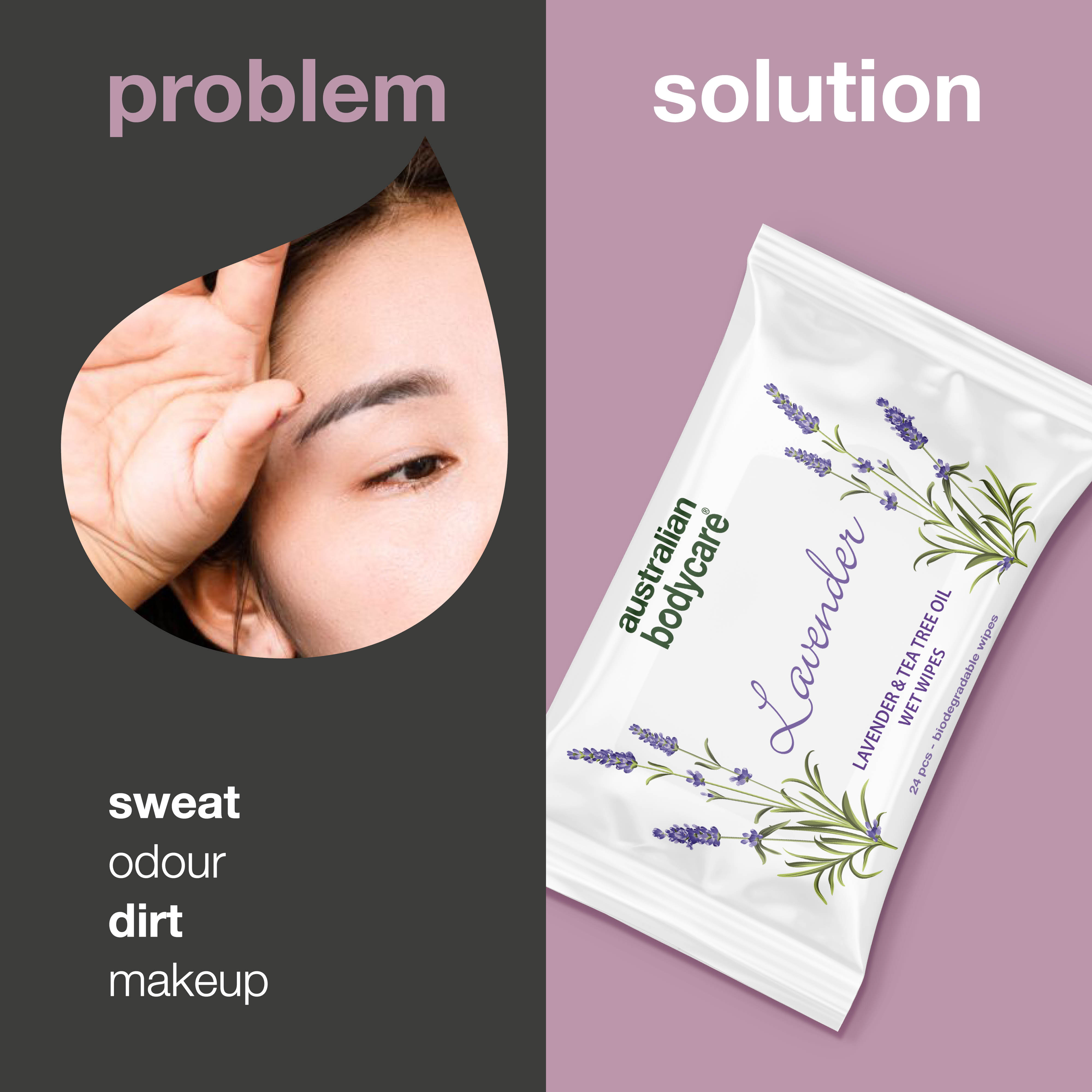 Wet wipes with Lavender & Tea Tree Oil — Biodegradable wipes for cleansing and moisturising the face and body