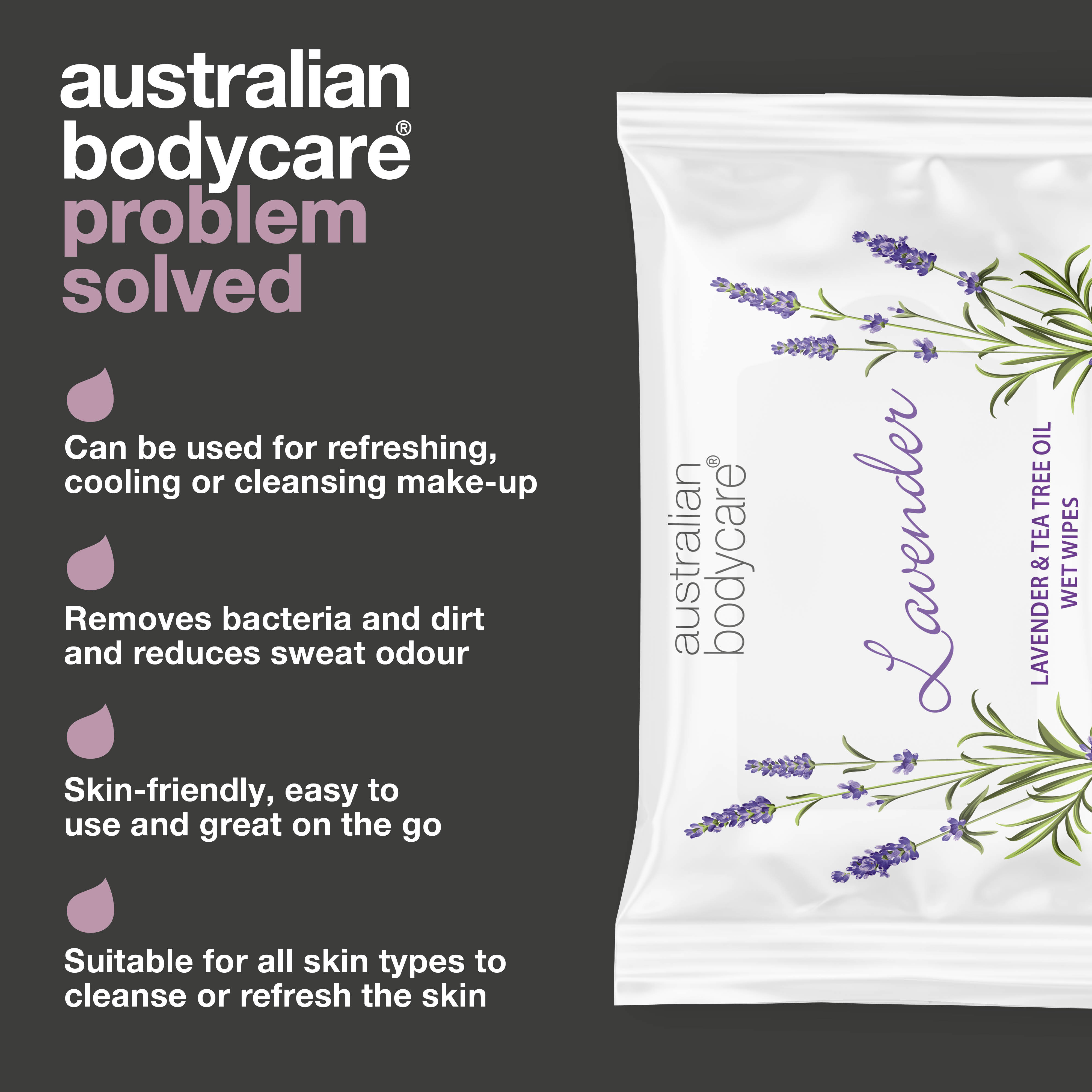 Wet wipes with Lavender & Tea Tree Oil — Biodegradable wipes for cleansing and moisturising the face and body