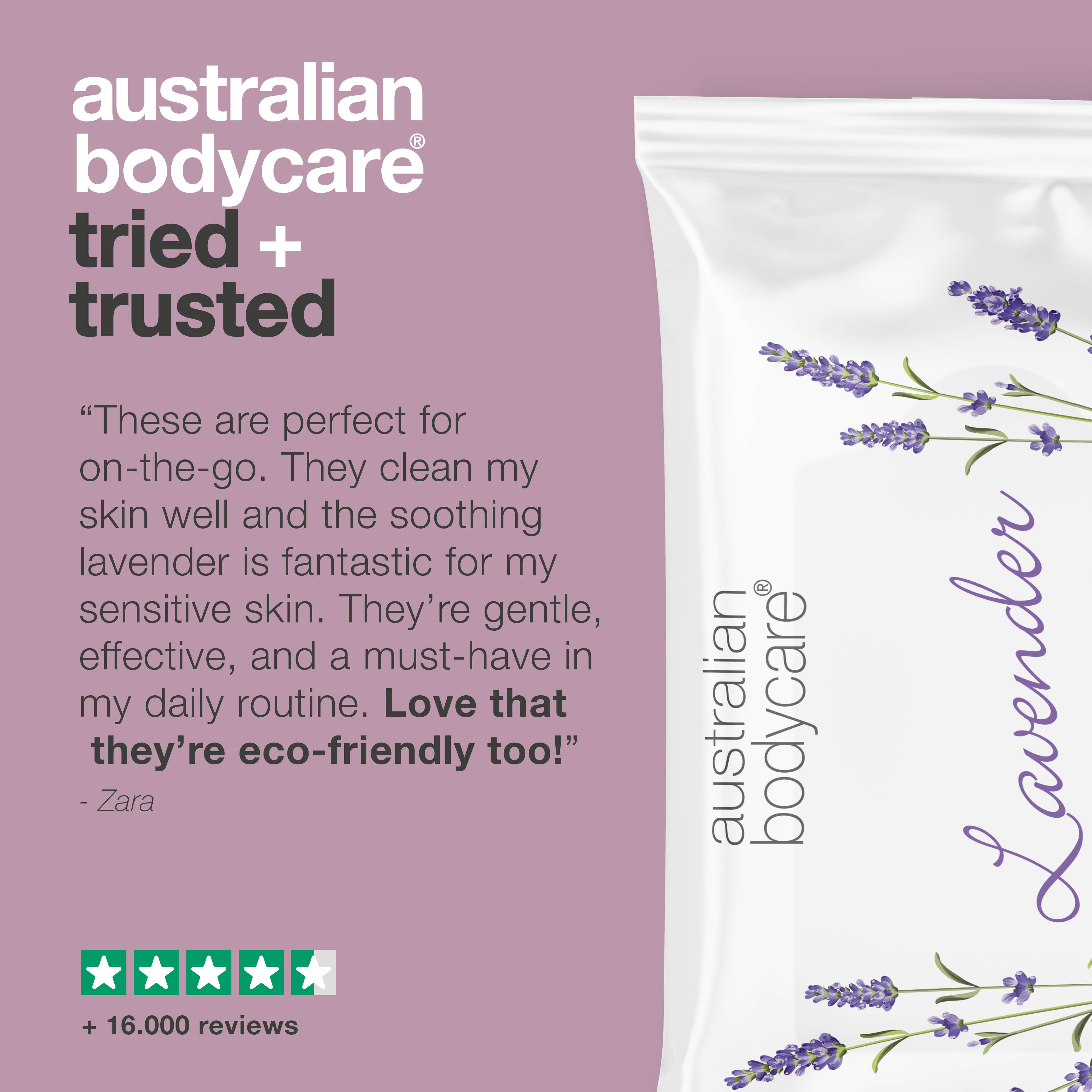 Wet wipes with Lavender & Tea Tree Oil — Biodegradable wipes for cleansing and moisturising the face and body