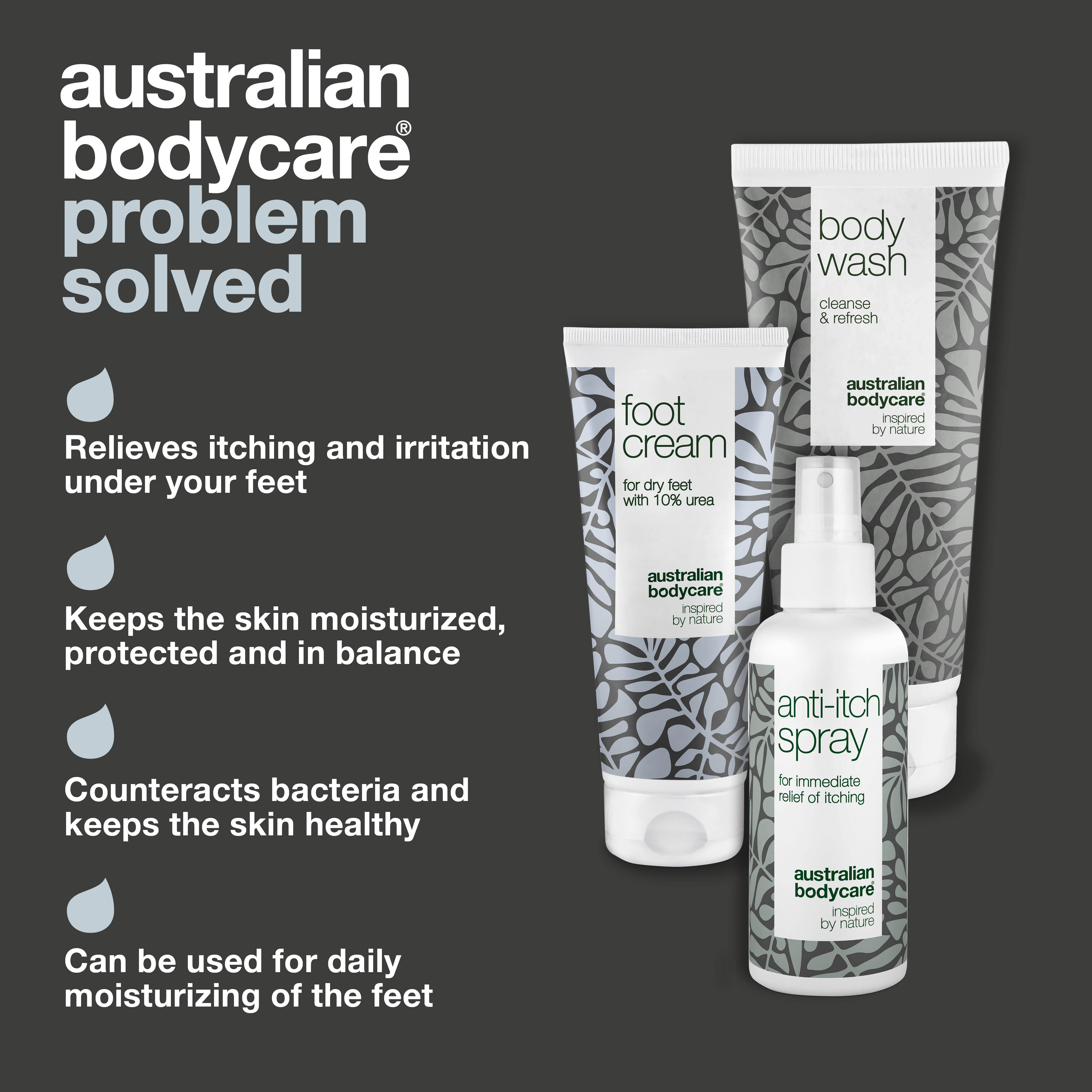 3x products for itchy feet— Kit for daily care of itchy feet