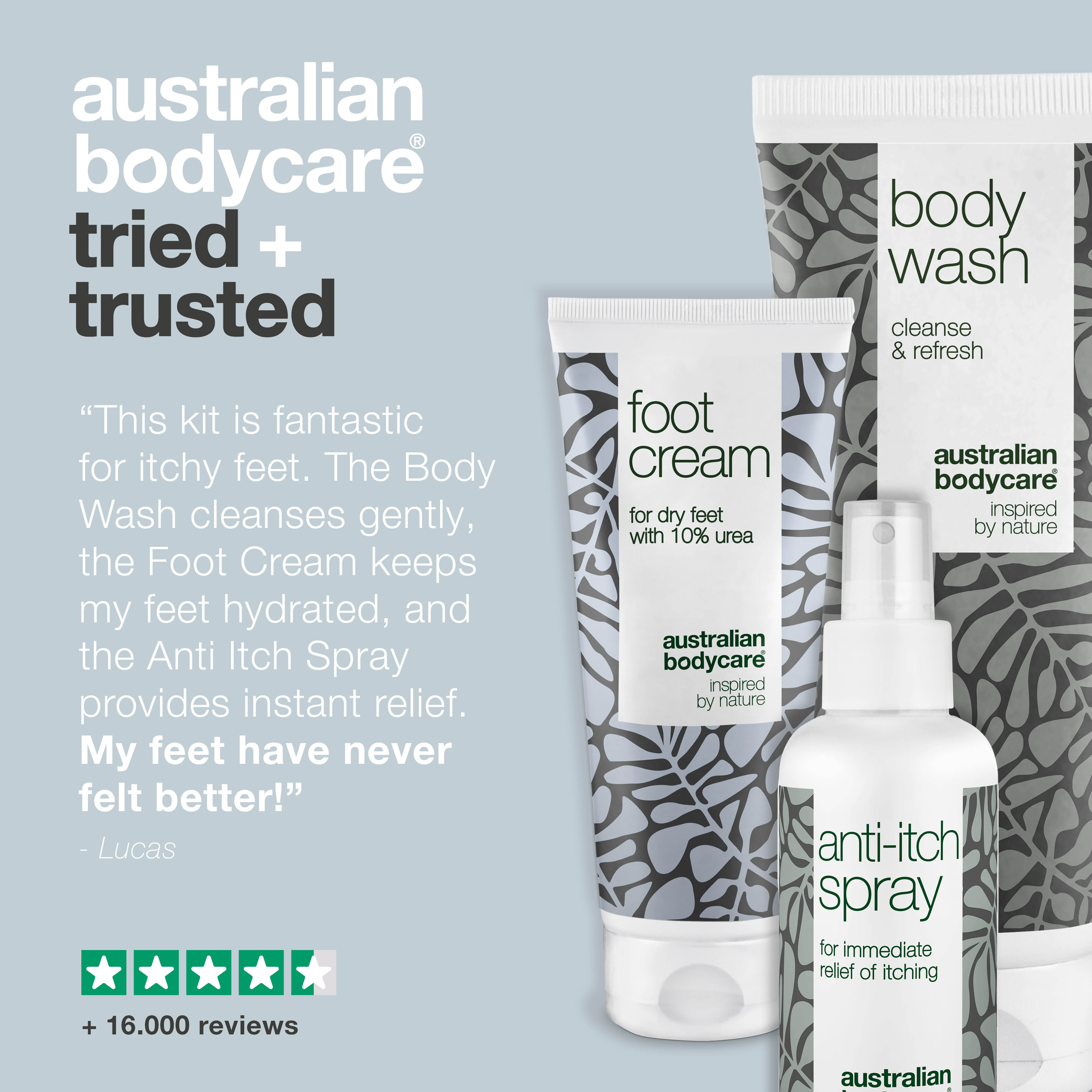 3x products for itchy feet— Kit for daily care of itchy feet