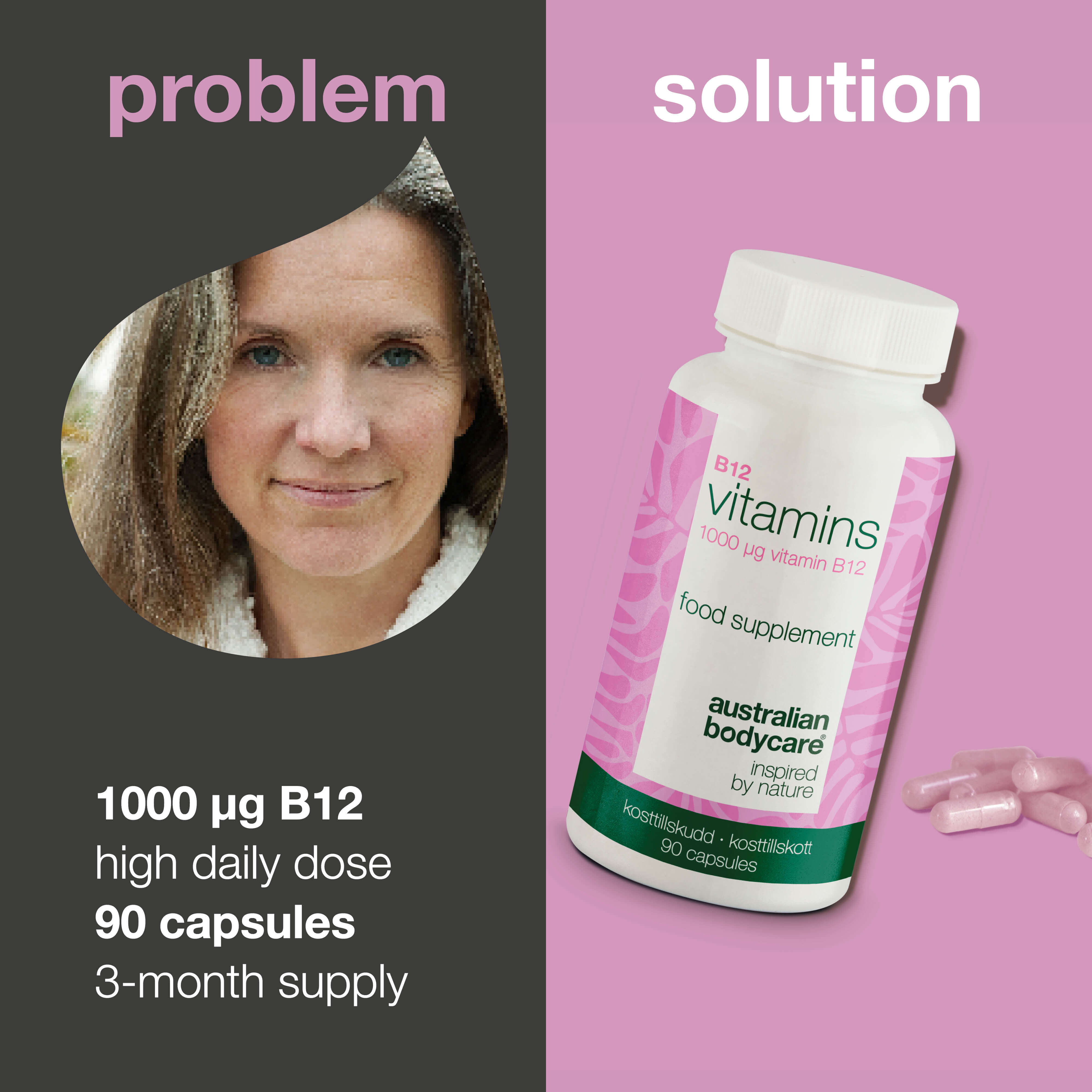 Vitamin B12 Supplement – 90 Vegan Capsules, 1000 mcg Each — High dose Vitamin B12 formula with 1000 mcg per capsule. 90 vegan capsules for 90 days. Daily support for energy and vegan nutrition.