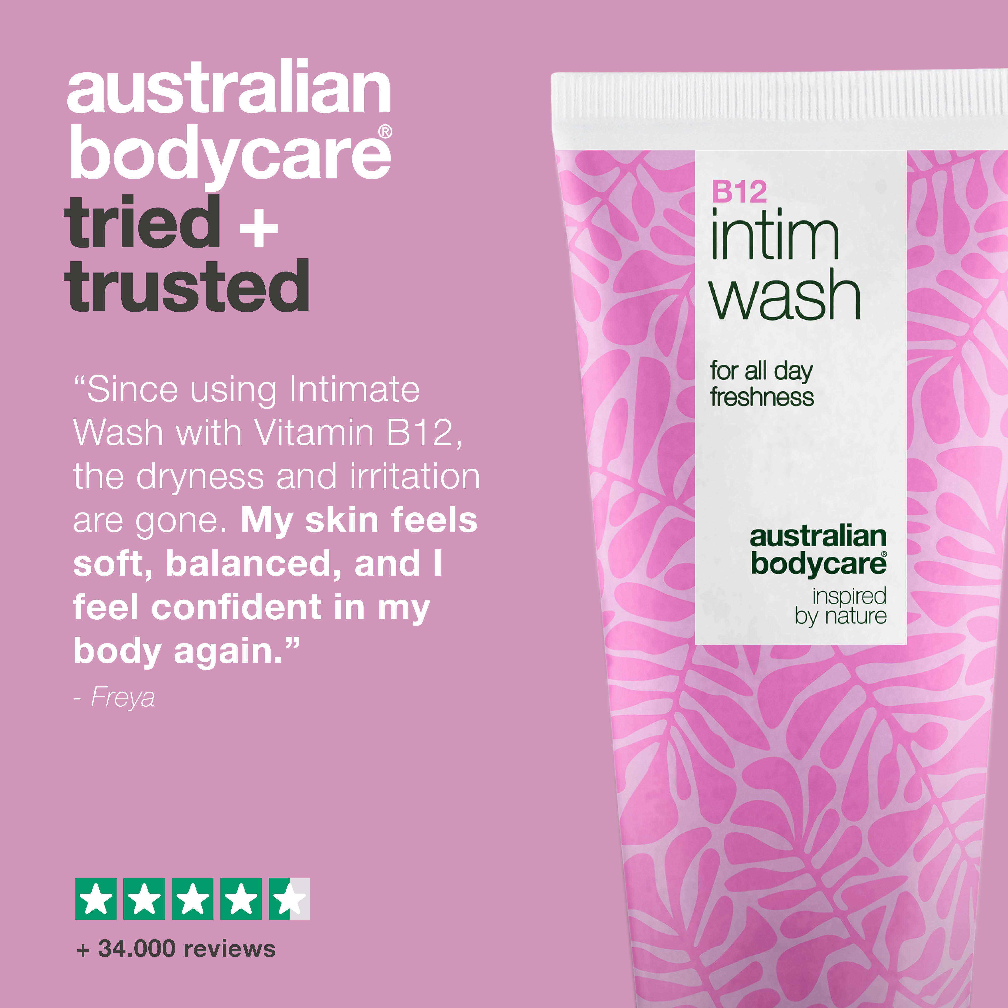 Intimate Wash for dryness, irritation and hormonal imbalance. With Vitamin B12, glycerin and plant-based cleansers. pH-balanced care for women 40+.