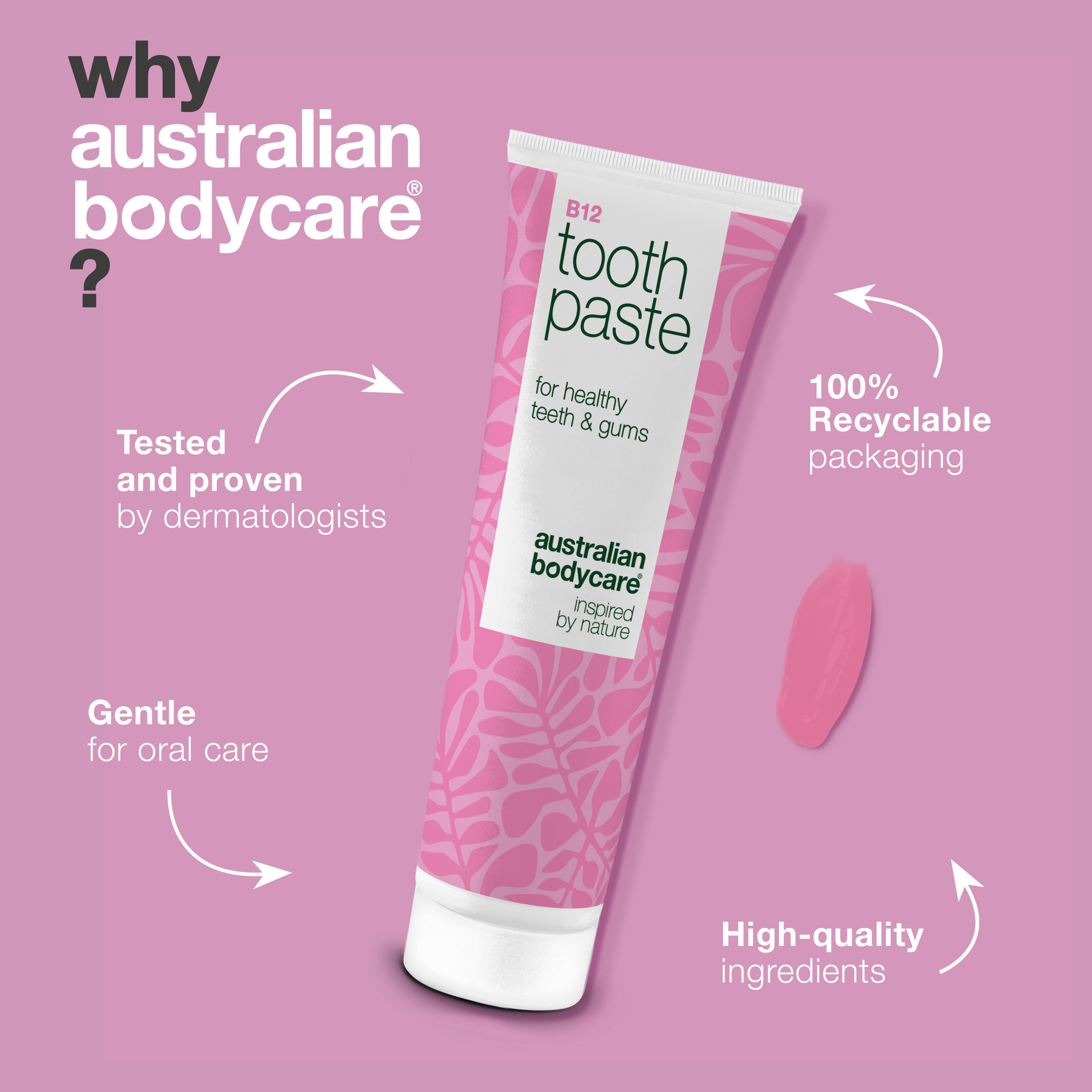 Vitamin B12 Toothpaste relieves dryness and gum irritation while fighting bad breath. With B12, fluoride, zinc, lemon peel, and peppermint for daily oral care.