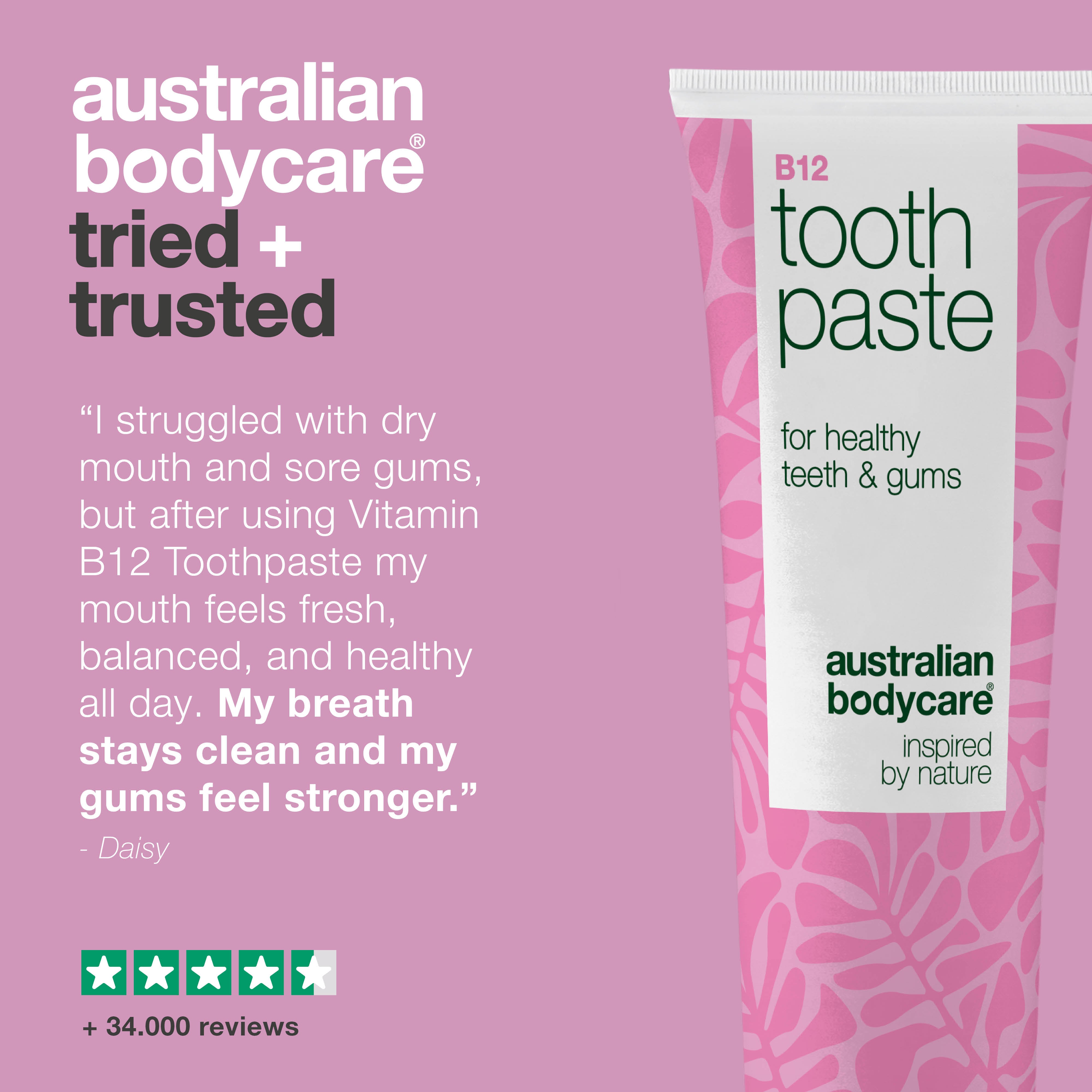 Vitamin B12 Toothpaste relieves dryness and gum irritation while fighting bad breath. With B12, fluoride, zinc, lemon peel, and peppermint for daily oral care.
