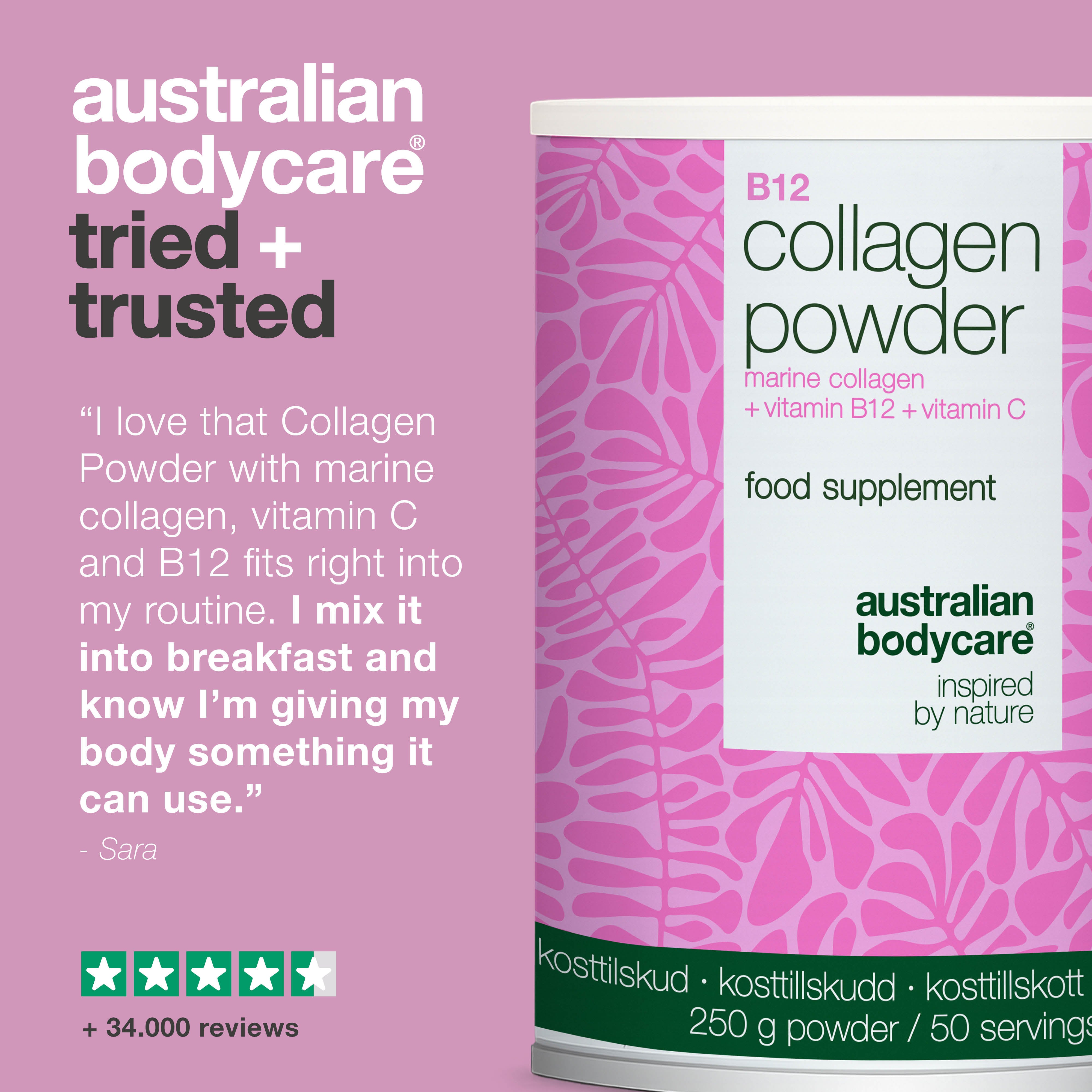 Collagen powder for daily support in food and drinks – ideal for your wellness routine. Contains marine collagen, vitamin C and vitamin B12.