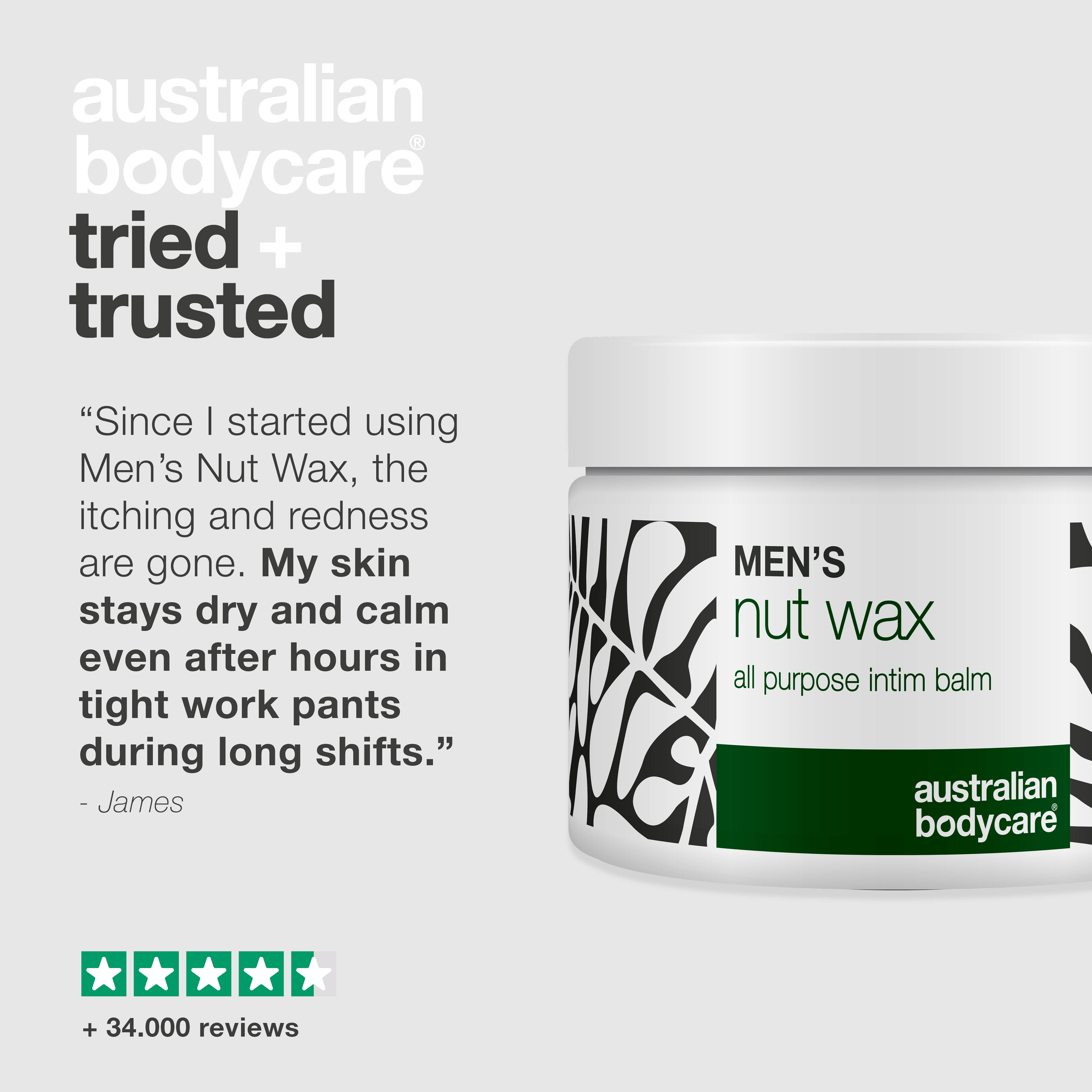 Men’s Nut Wax reduces sweat, friction and odor around the balls. Keeps skin fresh, dry and irritation-free with shea butter, squalane and bisabolol.