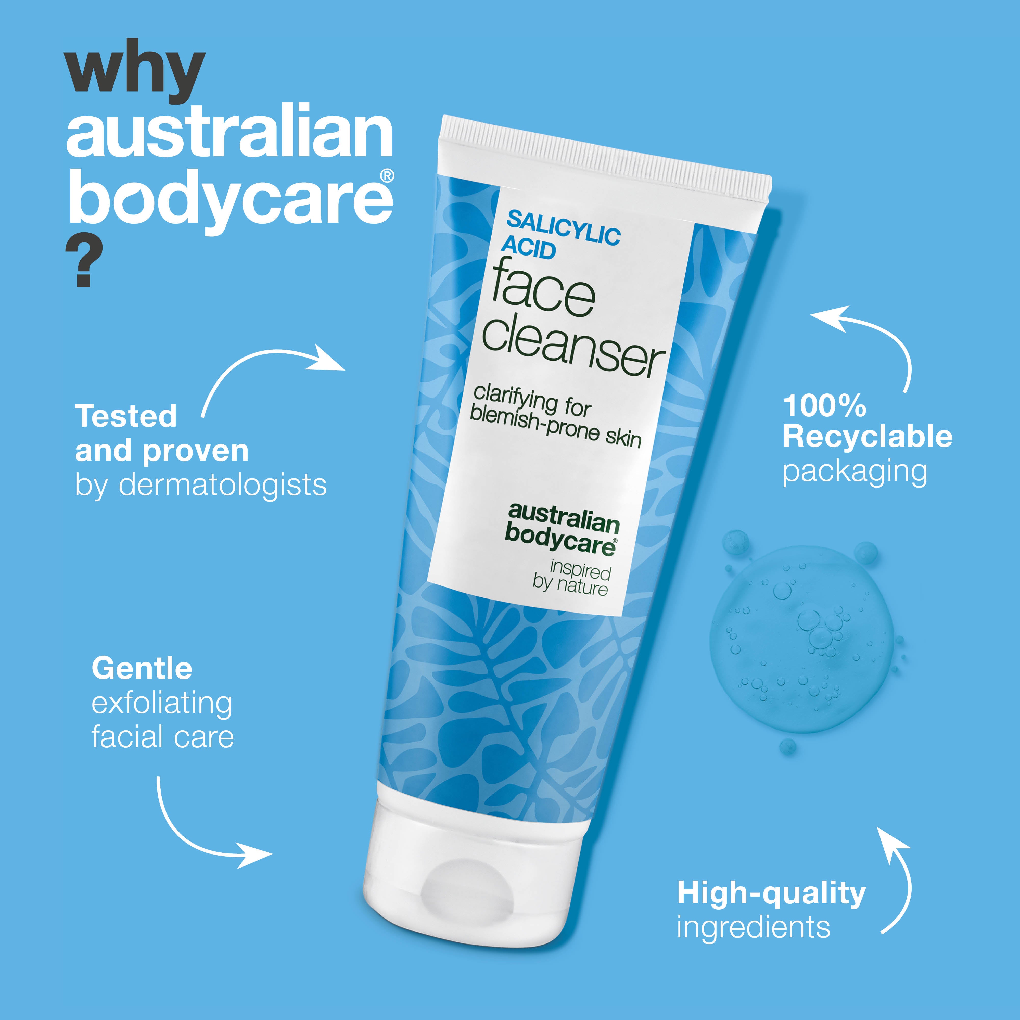 Salicylic Acid Face Cleanser clears pores and reduces acne, blackheads, and oily skin