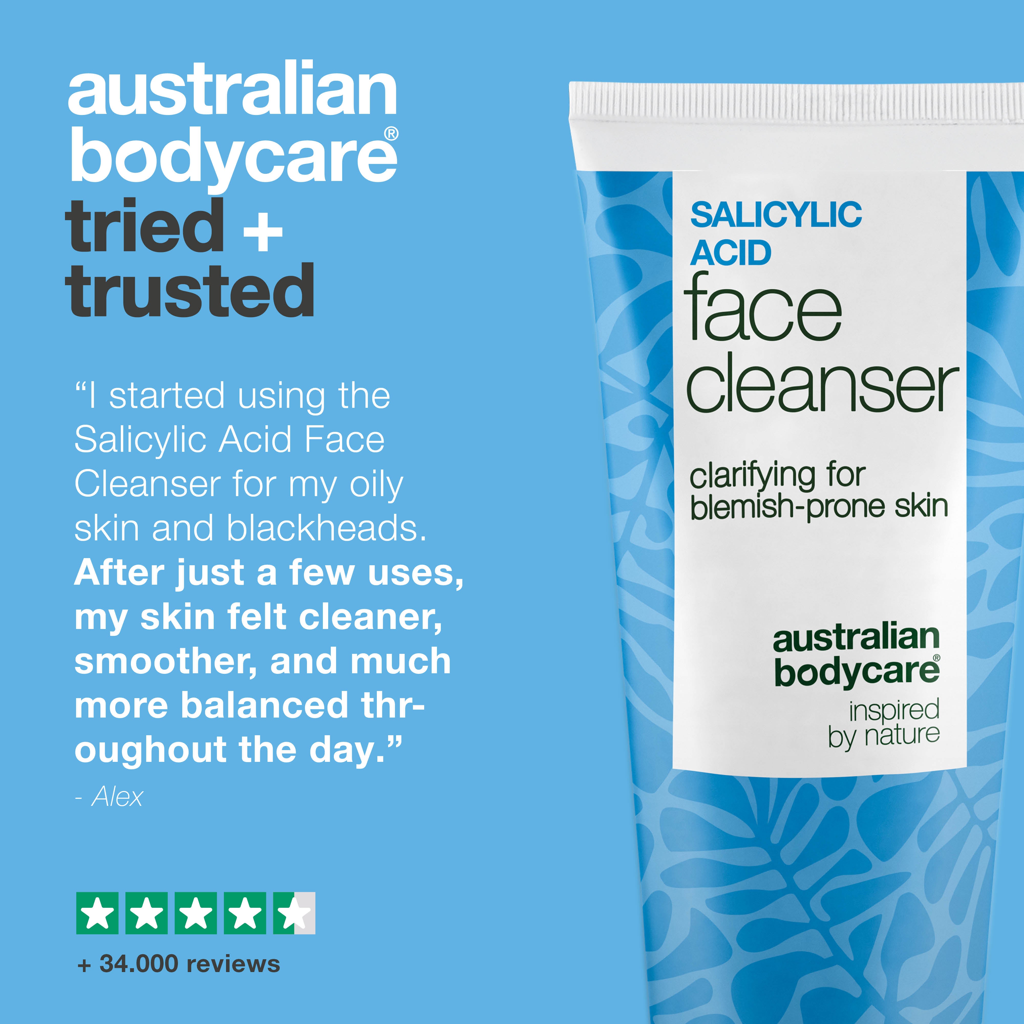 Salicylic Acid Face Cleanser clears pores and reduces acne, blackheads, and oily skin