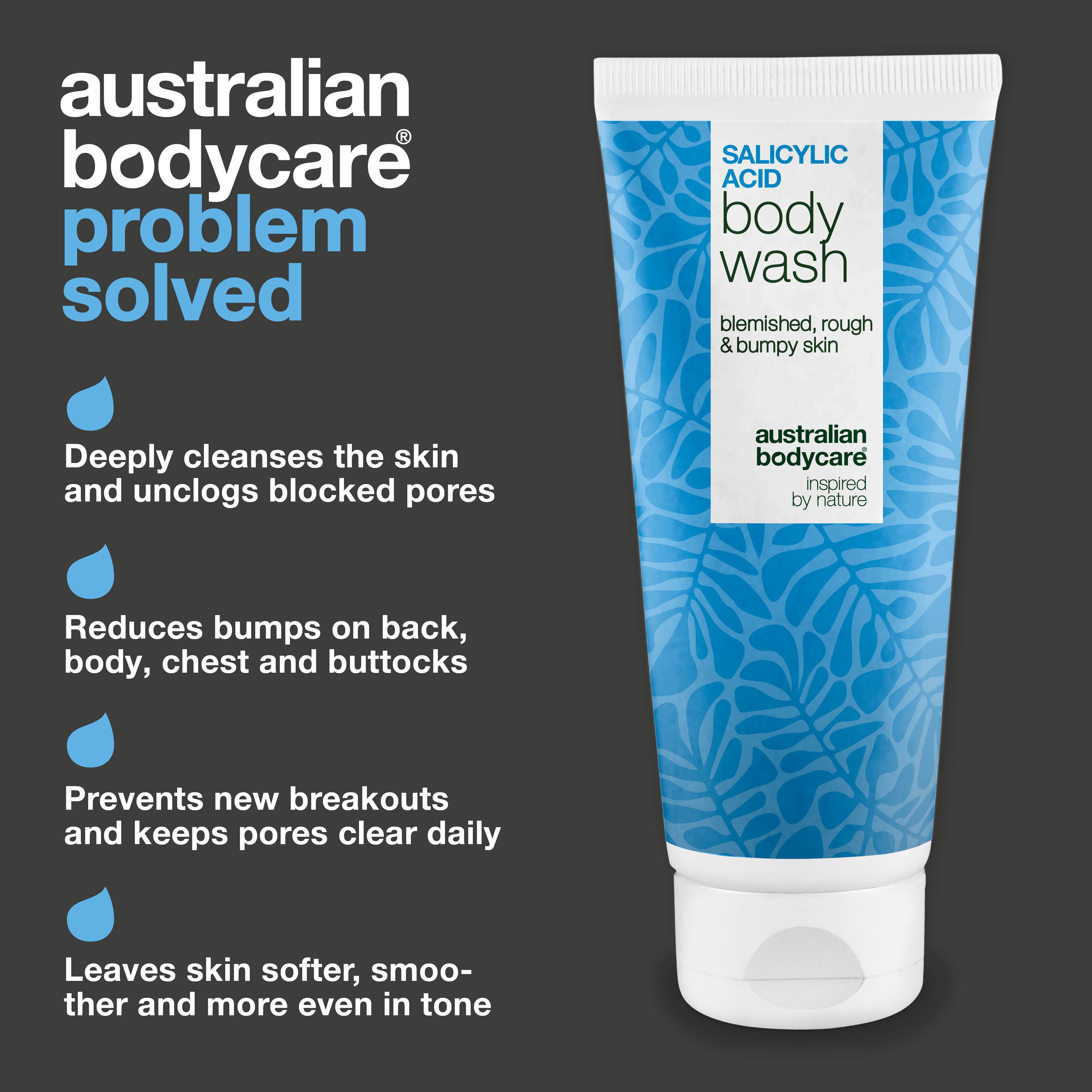 Salicylic Acid Body Wash helps reduce blemishes on back, chest and buttocks. Gently exfoliates with salicylic acid, niacinamide and skin-balancing zinc PCA.