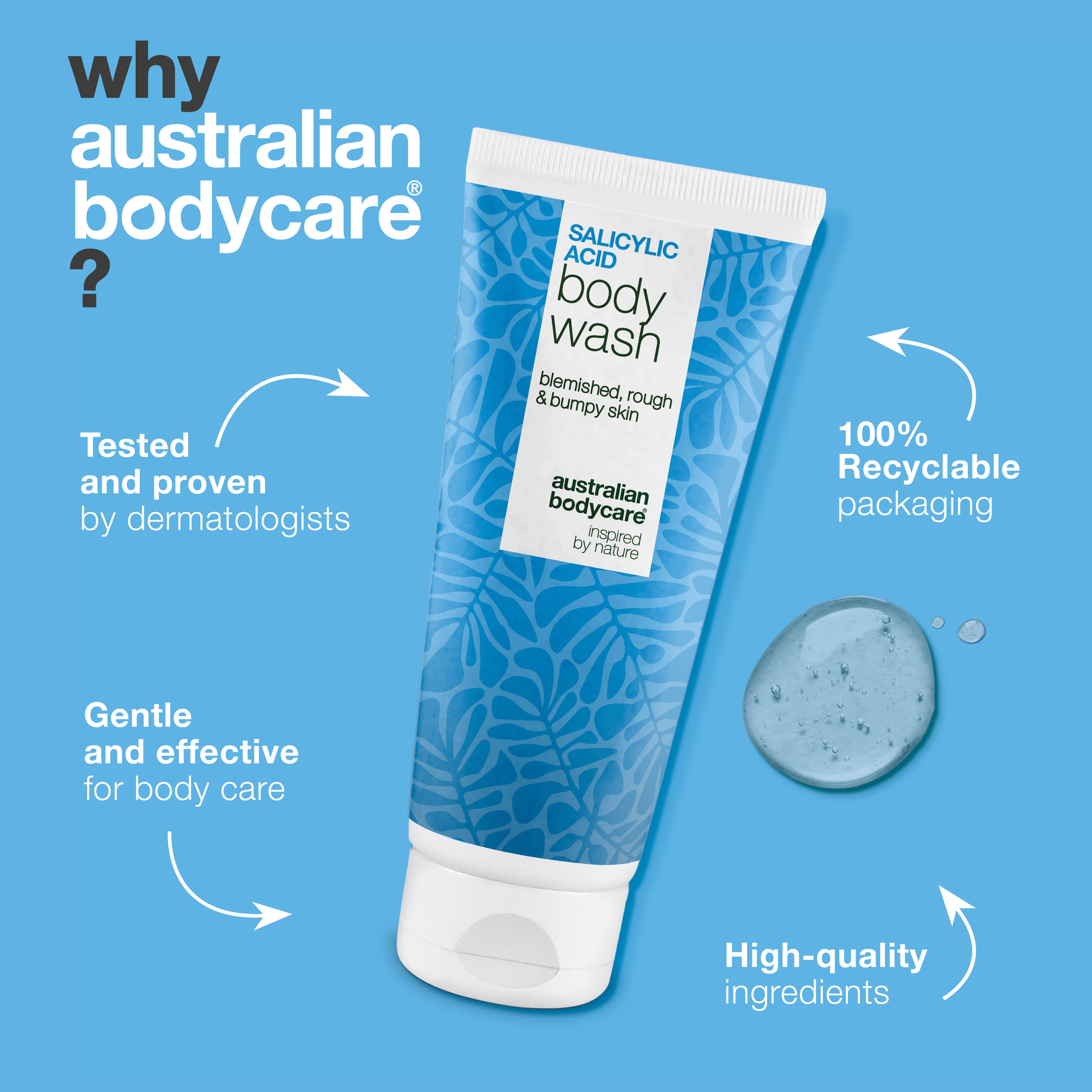 Salicylic Acid Body Wash helps reduce blemishes on back, chest and buttocks. Gently exfoliates with salicylic acid, niacinamide and skin-balancing zinc PCA.