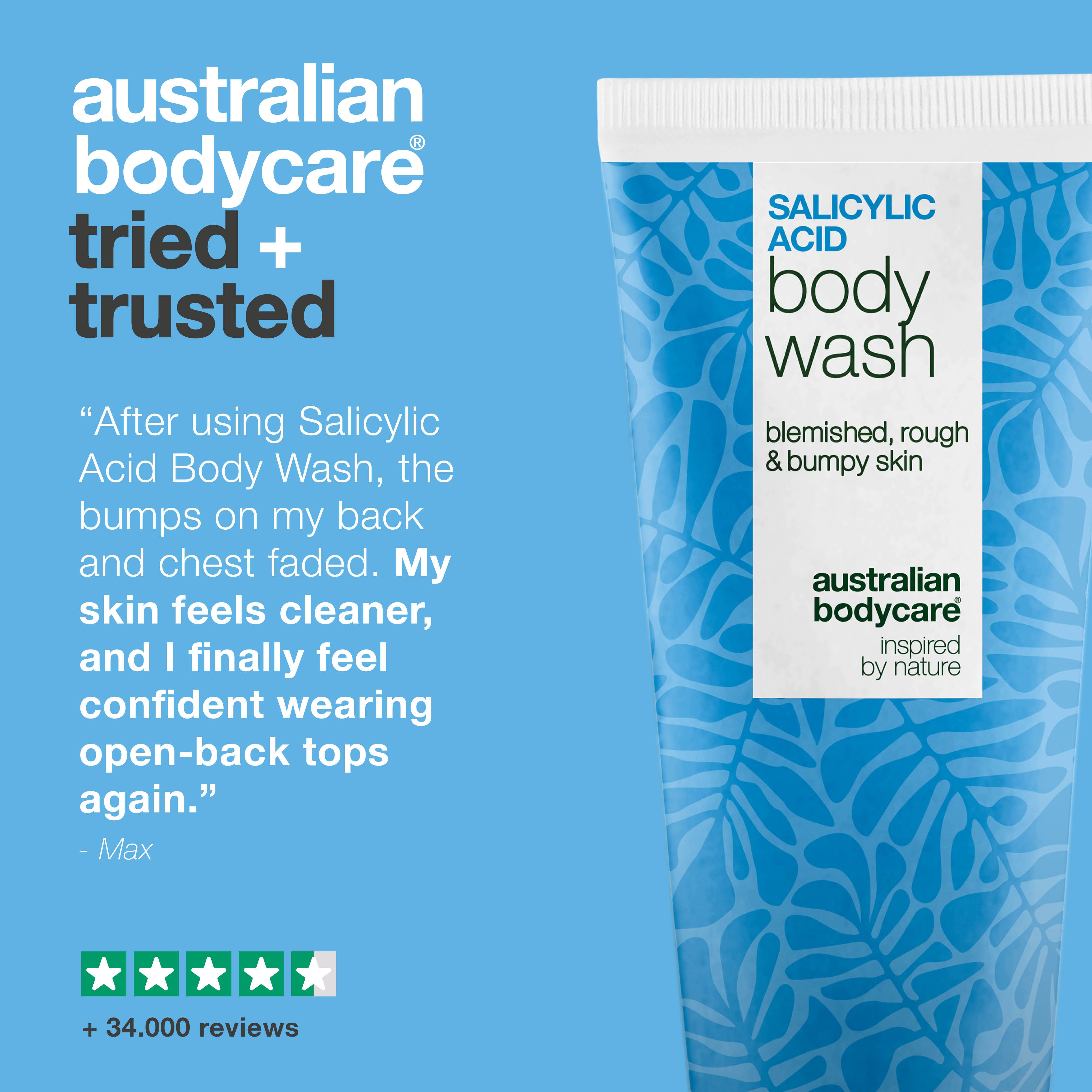 Salicylic Acid Body Wash helps reduce blemishes on back, chest and buttocks. Gently exfoliates with salicylic acid, niacinamide and skin-balancing zinc PCA.