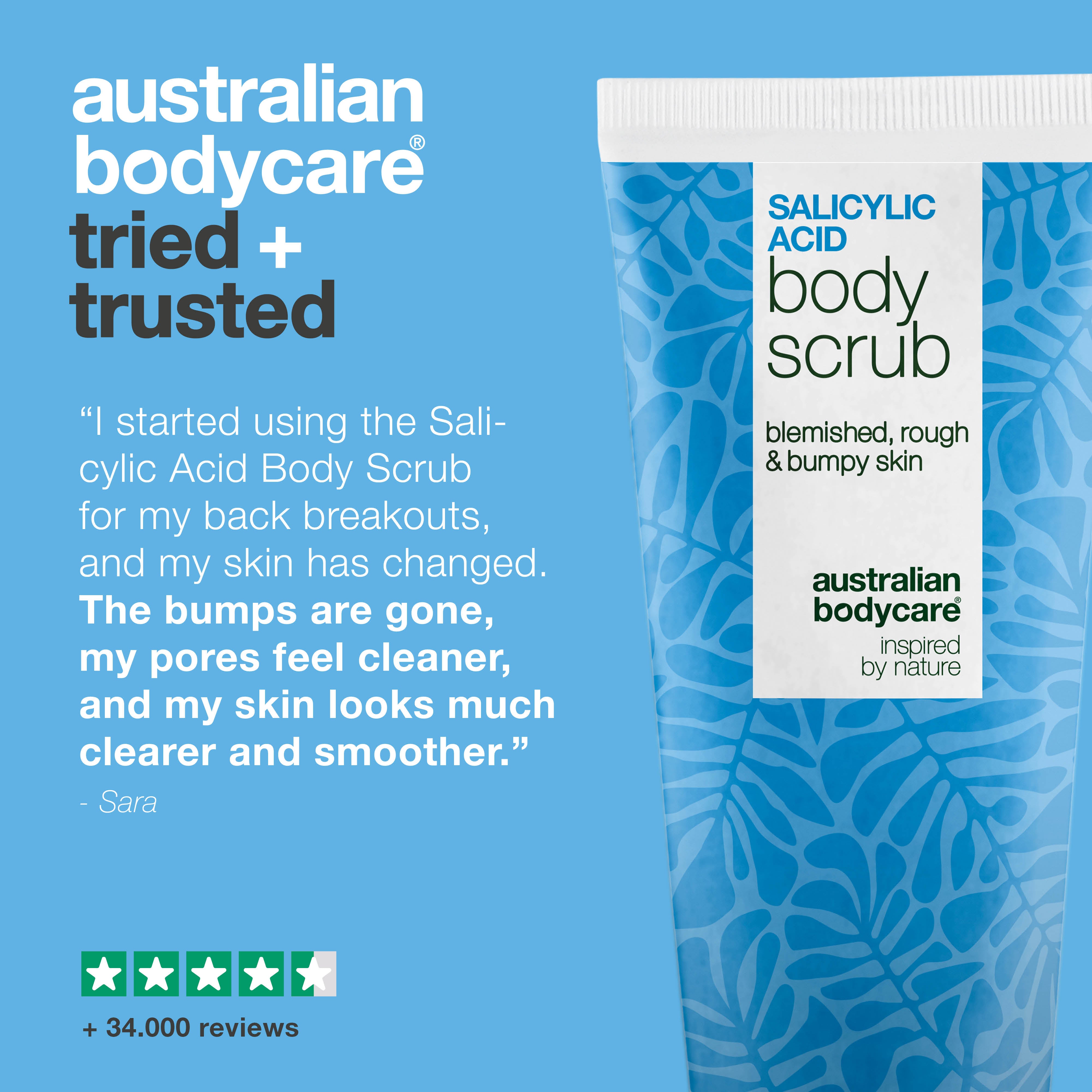 Body Scrub with Salicylic Acid for body breakouts and clogged pores — Body Scrub with Salicylic Acid removes dead skin and prevents bumps. With Salicylic Acid, Glycolic Acid, Glycerin, and Allantoin.