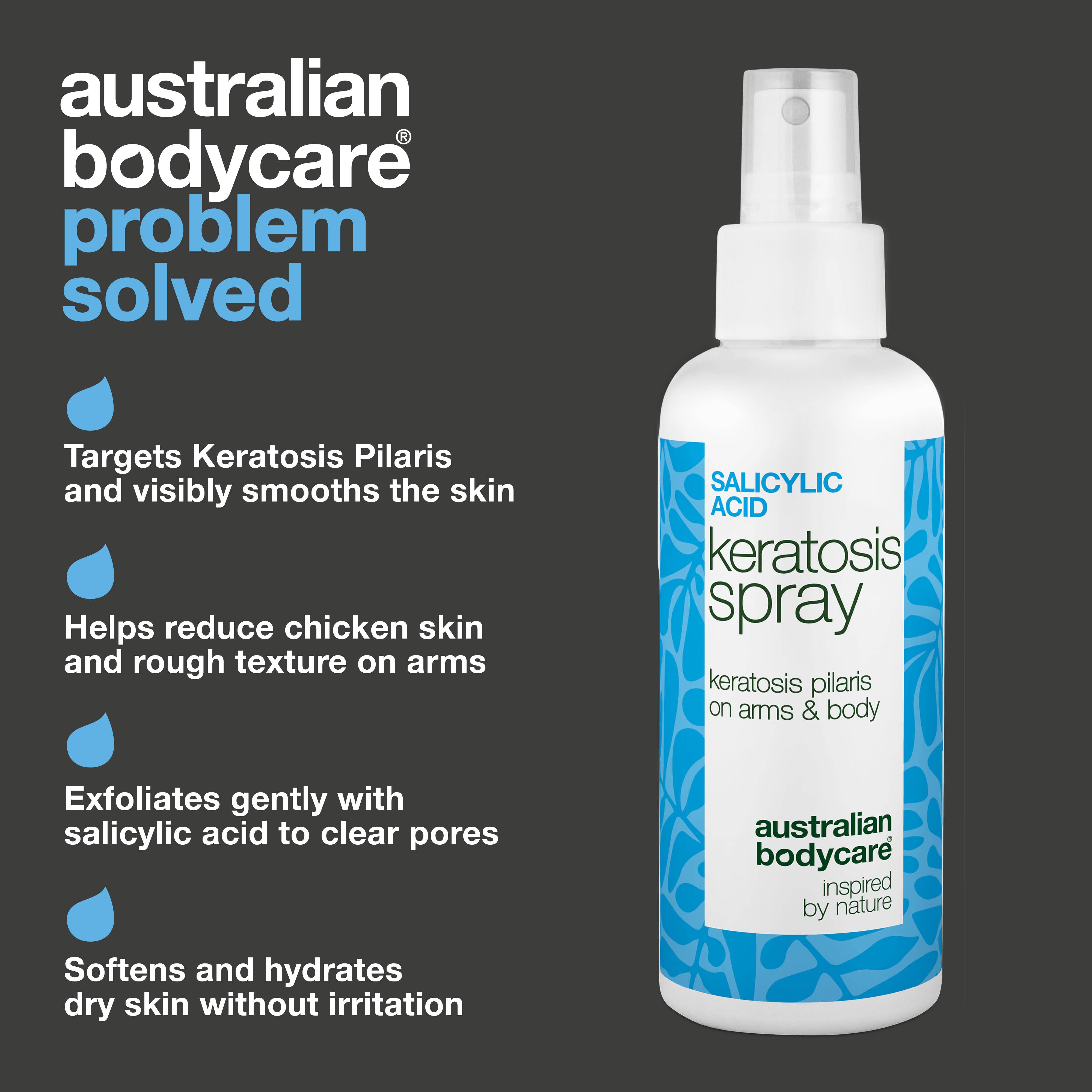 Keratosis Pilaris Spray for bumpy skin and chicken skin — Keratosis pilaris spray reduces rough, dry bumps on arms and thighs. Formulated with salicylic acid to exfoliate and soften skin.