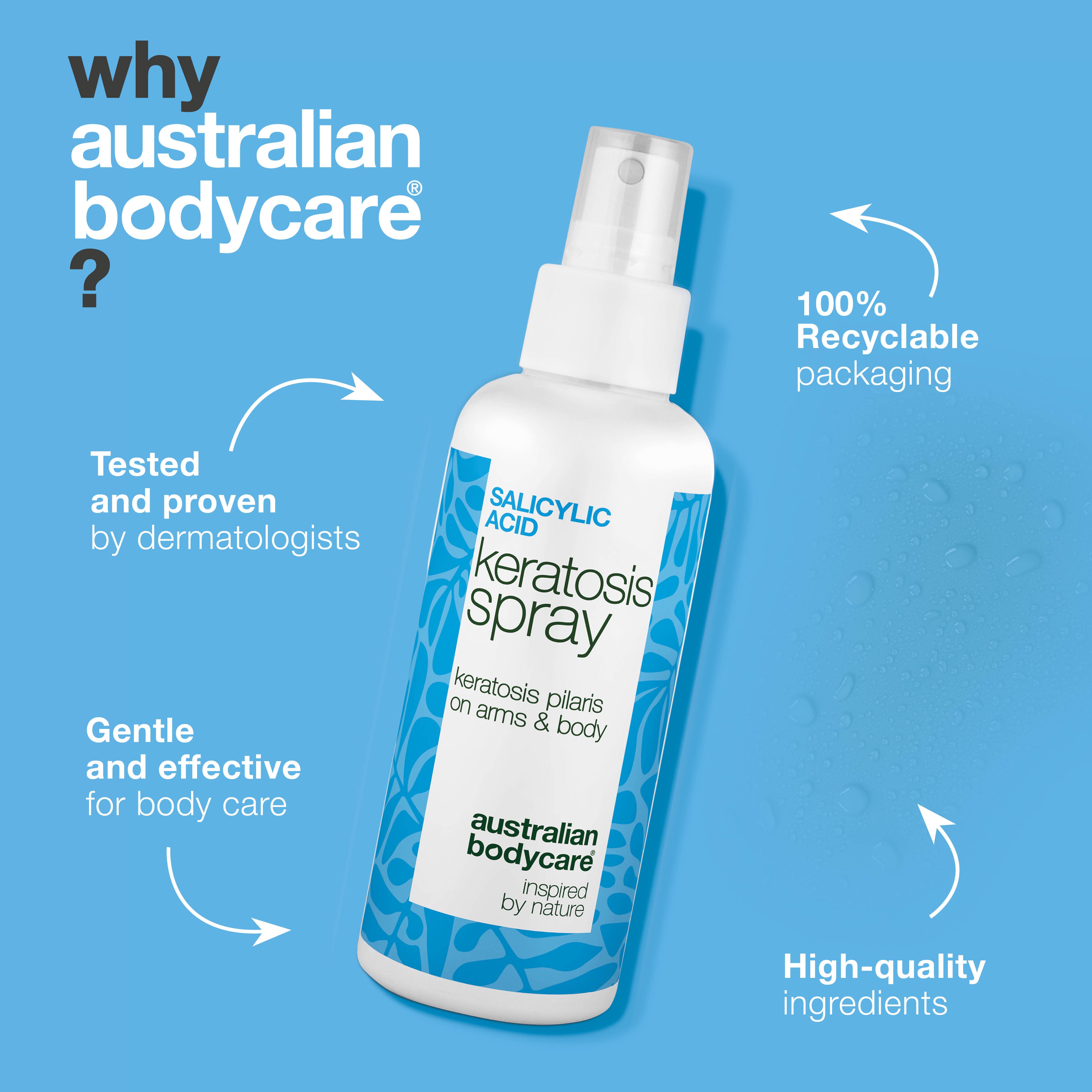 Keratosis Pilaris Spray for bumpy skin and chicken skin — Keratosis pilaris spray reduces rough, dry bumps on arms and thighs. Formulated with salicylic acid to exfoliate and soften skin.