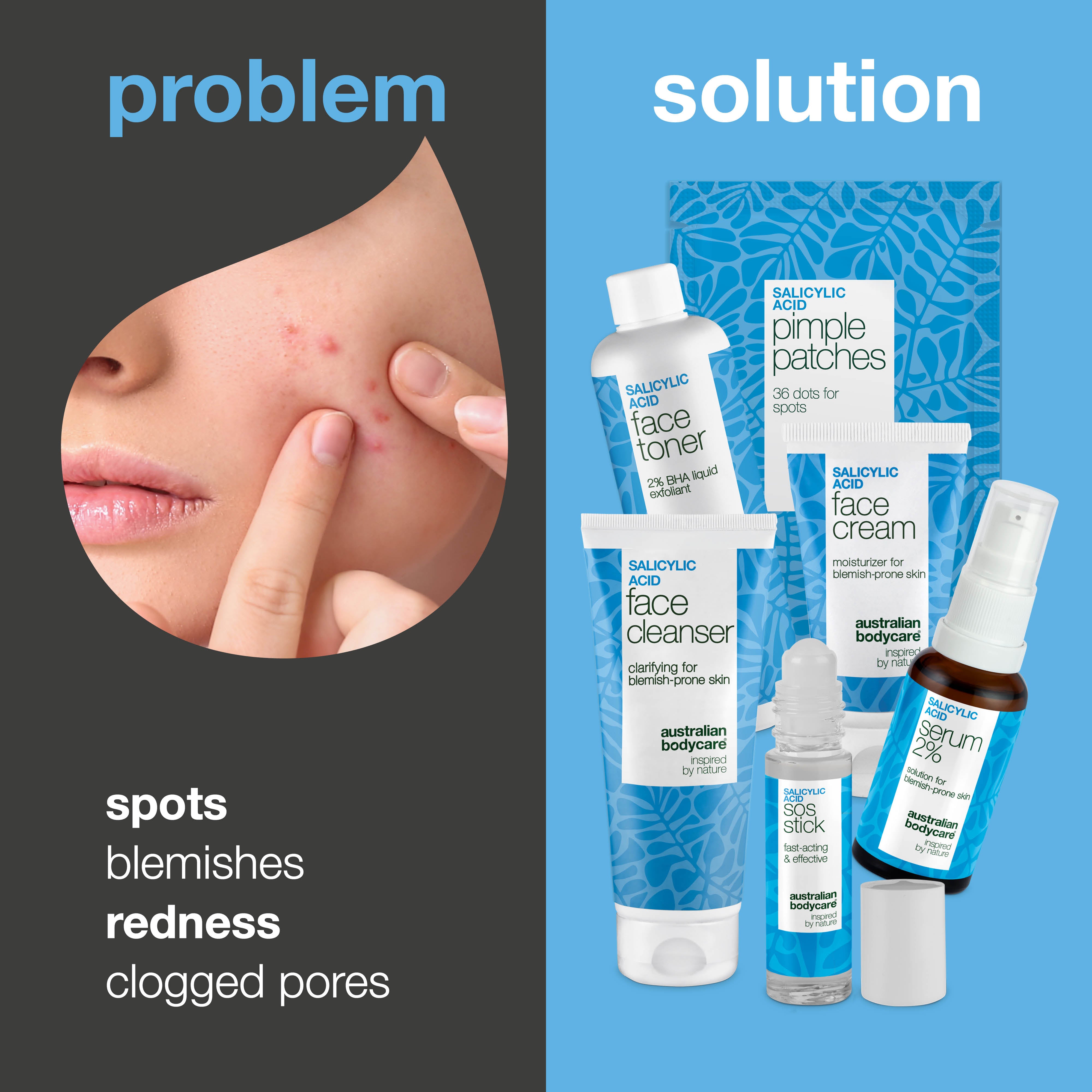 Kit for acne and blemish-prone skin with salicylic acid – unclogs pores, reduces redness and helps prevent breakouts