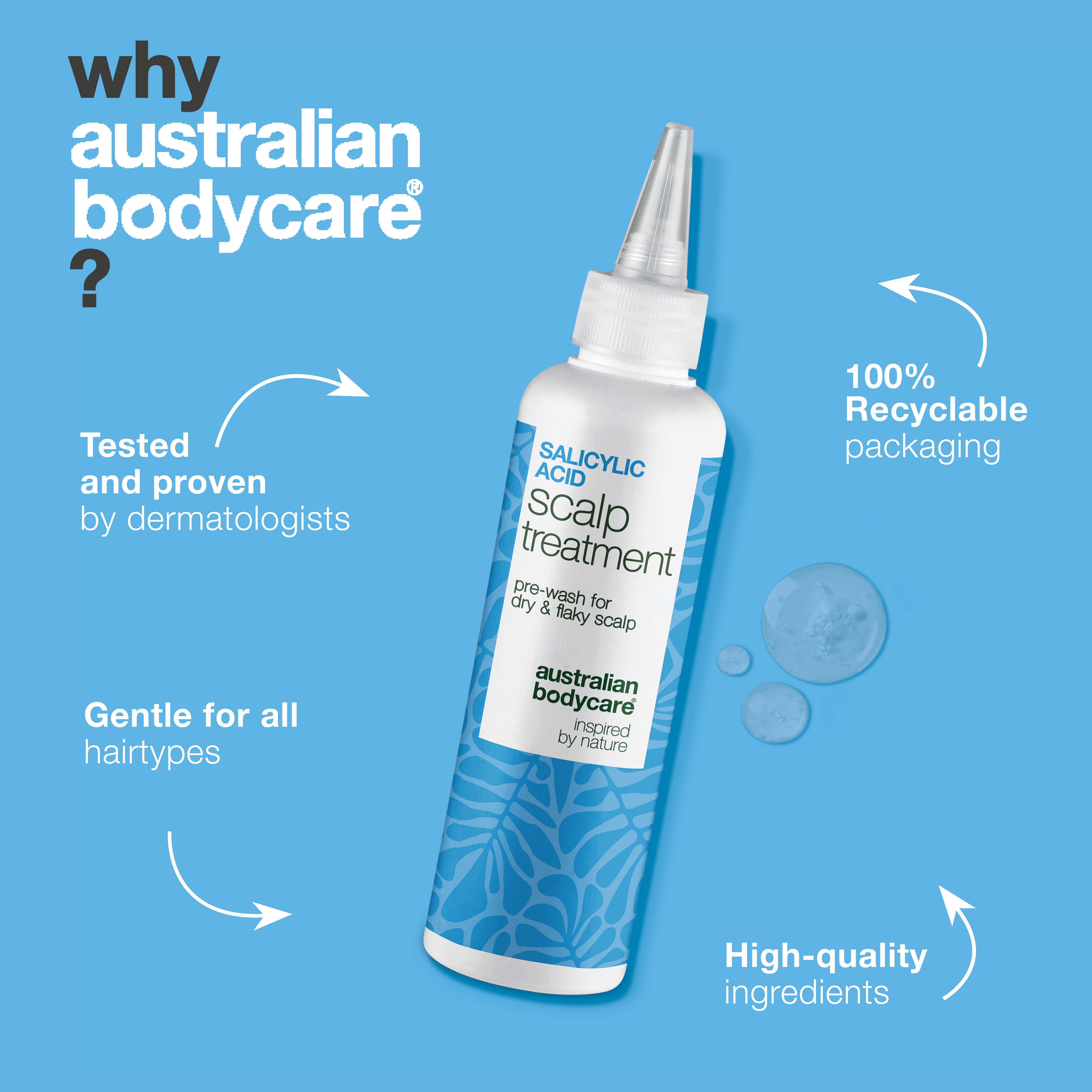 Salicylic Acid Scalp Treatment for oily & flaky scalp — Salicylic Acid Pre-Wash Treatment relieves itchiness, flakes, and oil. Use before washing for deep exfoliation with active Salicylic Acid.