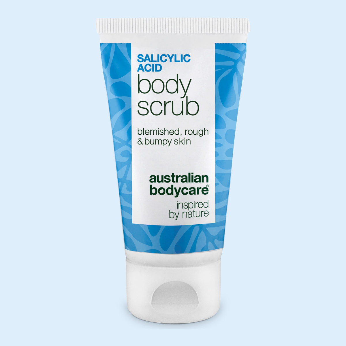 Salicylic Acid Body Scrub 50 ml from Australian Bodycare, blue and white tube with a flip cap