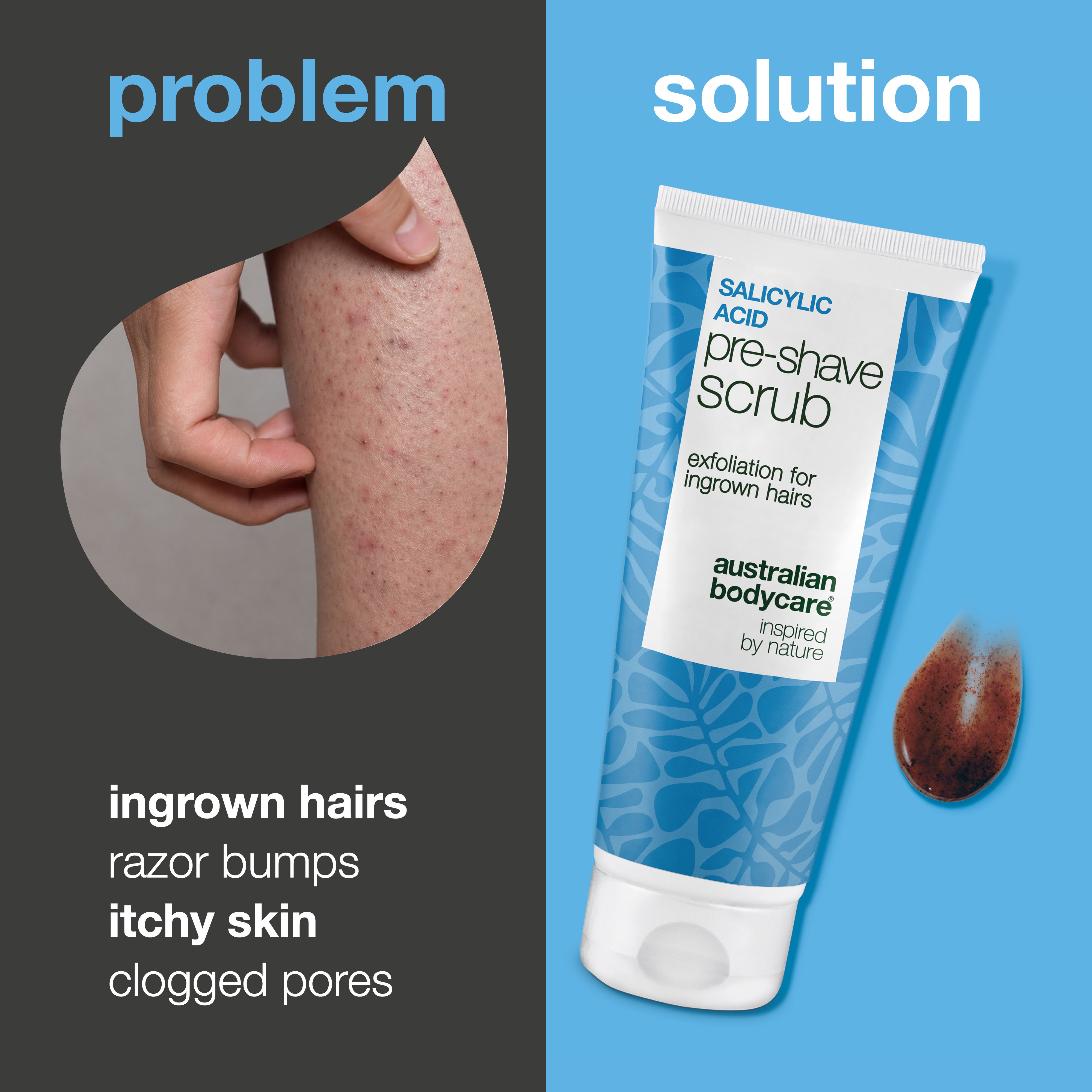 Salicylic Acid Pre-shave Scrub for Ingrown Hairs & Bumps — Salicylic Acid Pre-shave Scrub for ingrown hairs and razor bumps. Ensures a smooth shave without itching. With Salicylic Acid and AHA.