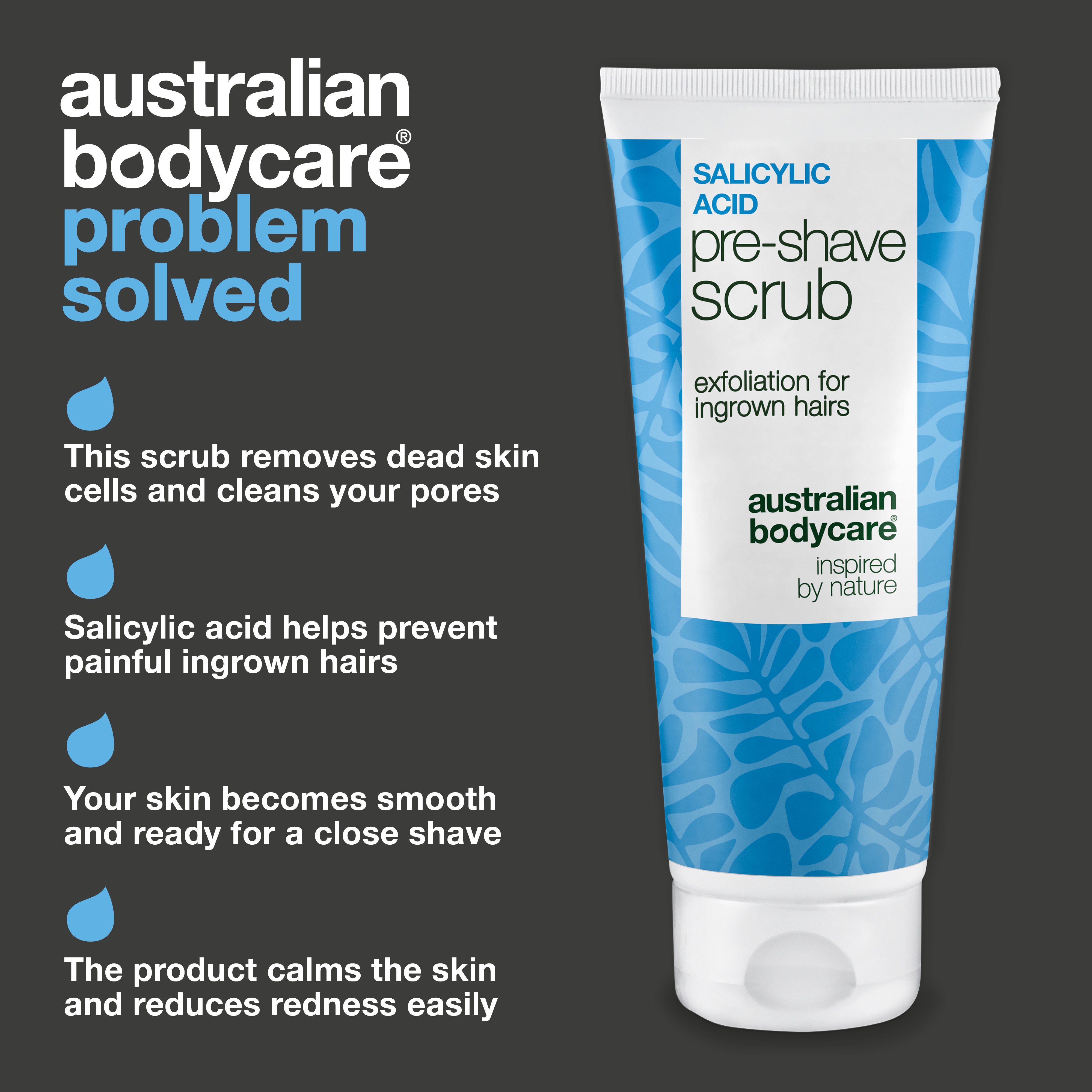 Salicylic Acid Pre-shave Scrub for Ingrown Hairs & Bumps — Salicylic Acid Pre-shave Scrub for ingrown hairs and razor bumps. Ensures a smooth shave without itching. With Salicylic Acid and AHA.