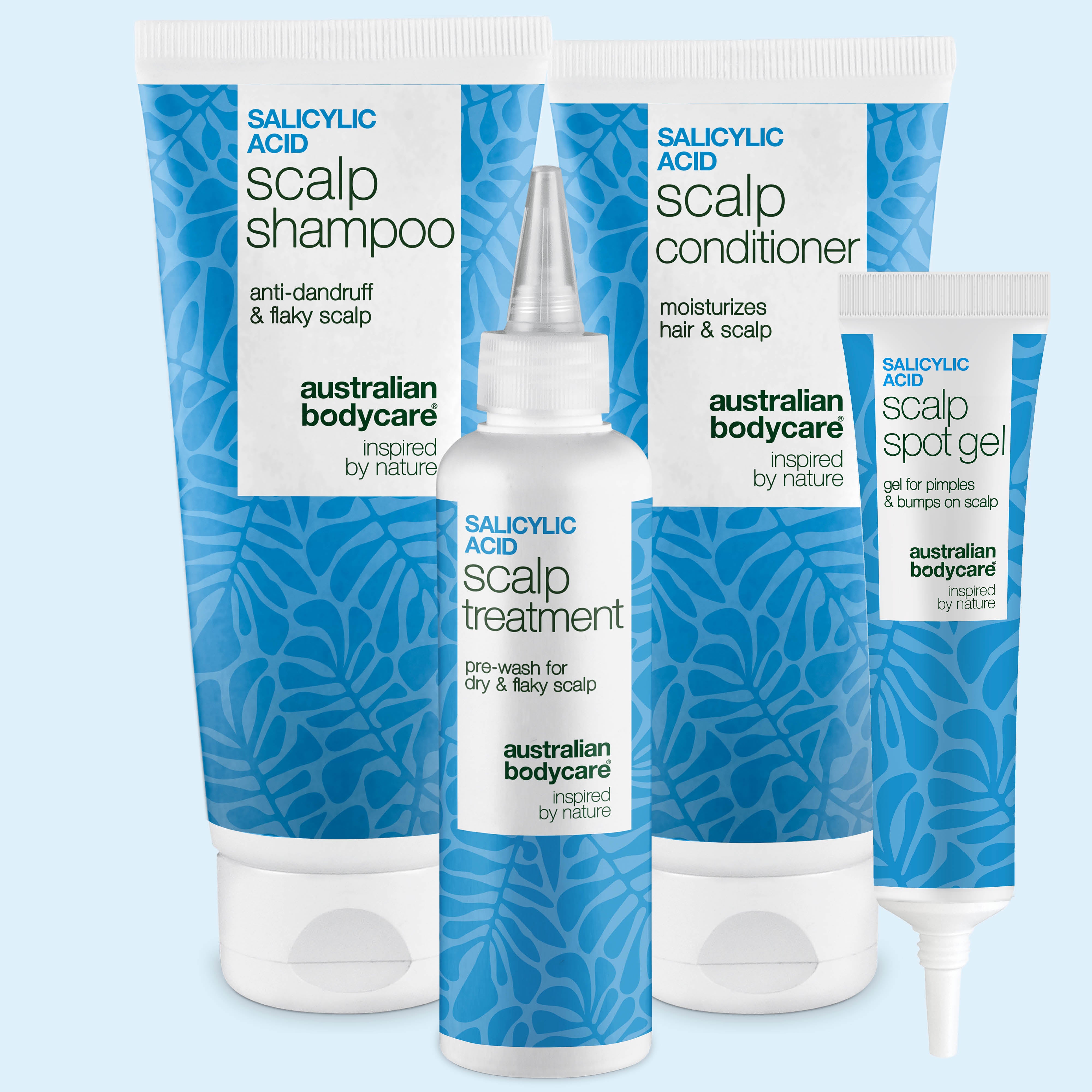 Salicylic Acid Scalp Set with scalp shampoo, conditioner, scalp treatment and spot gel from Australian Bodycare