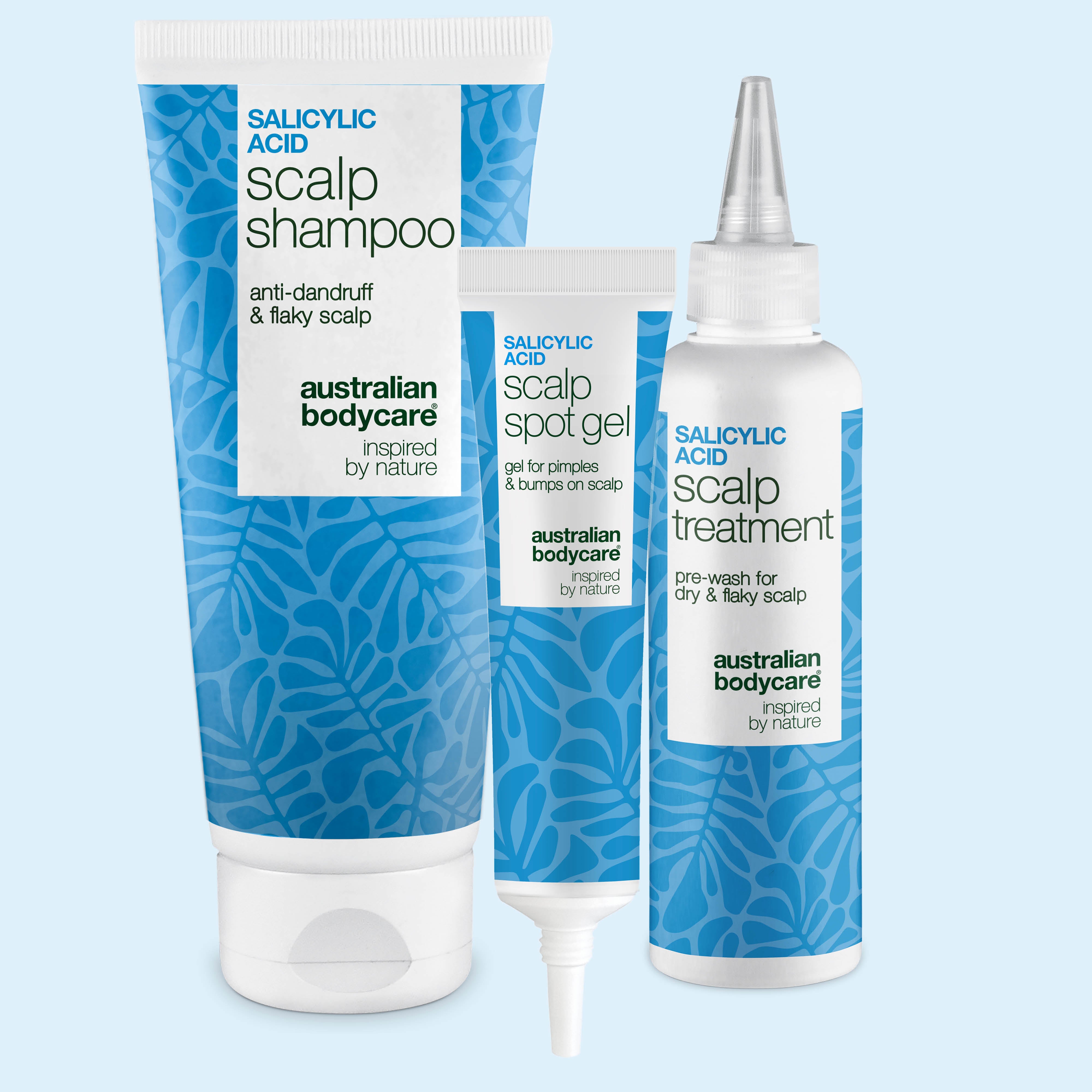 Salicylic Acid Oily Scalp Set with scalp shampoo, scalp treatment and spot gel from Australian Bodycare